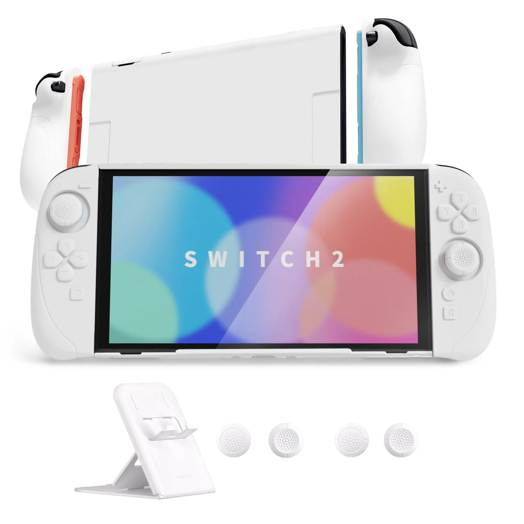 playvital Ranger Cover Dockable Rigida per Nintendo Switch 2 Console, Custodia Protettiva Silicone per Joycon 2, Supporto Regolabile Copri Analogici Accessori per Switch 2, Bianco