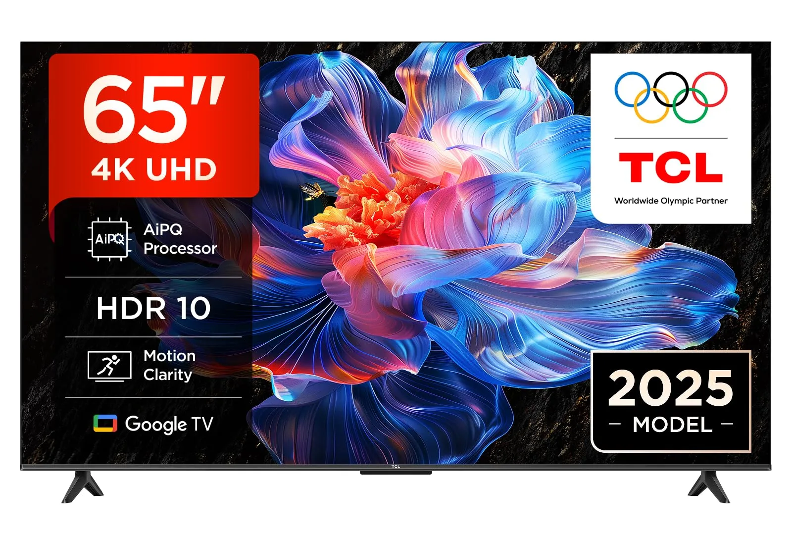 TCL 65V6C TV 65" 4K UHD Smart LED TV, 4K HDR, Google TV con design senza bordi (Dolby Audio, Motion Clarity, compatibile con Google Assistant e Alexa)