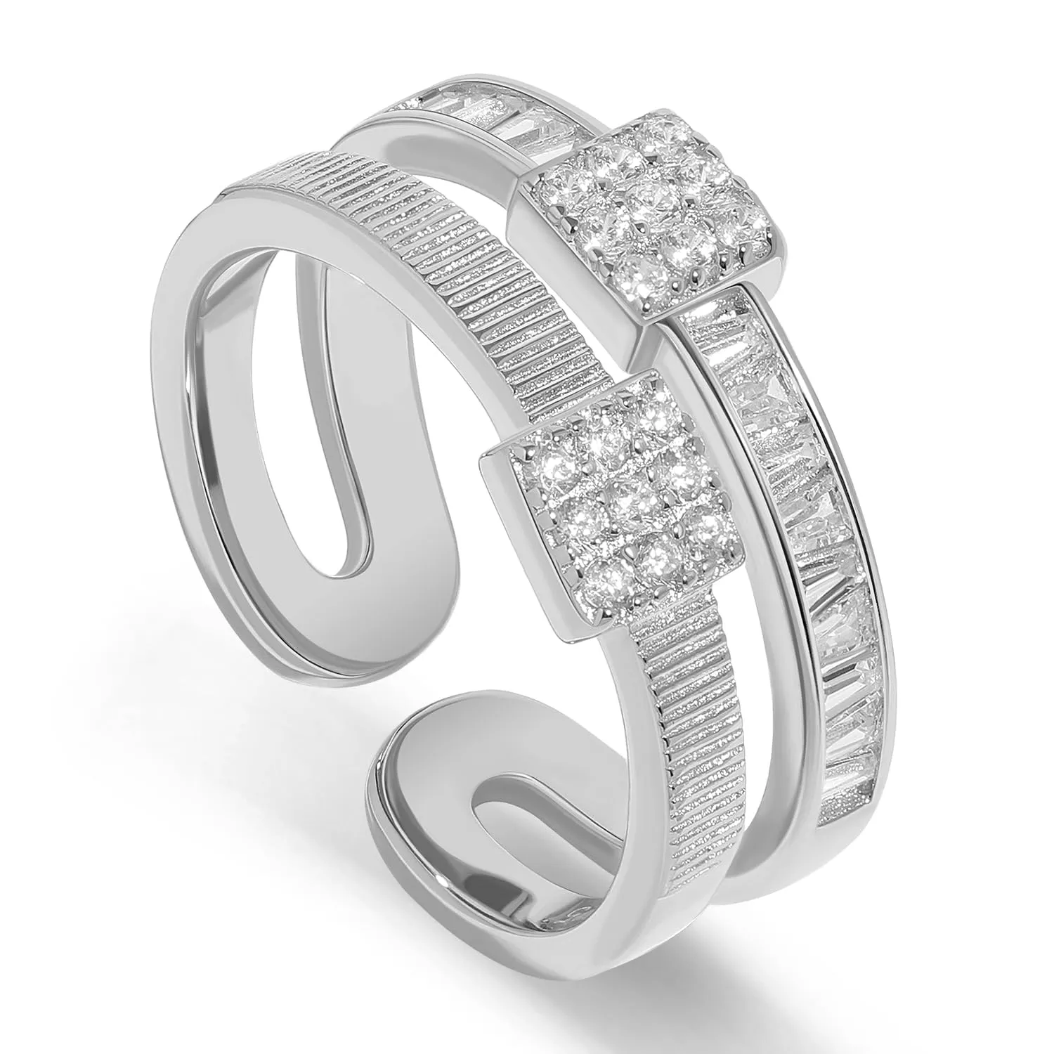 Meissa Anelli Spessi per Donne, Doppio Strato con Zirconia Cubica, Placcati Oro, Gioielli Delicati per Compleanno, Regalo Elegante per Lei
