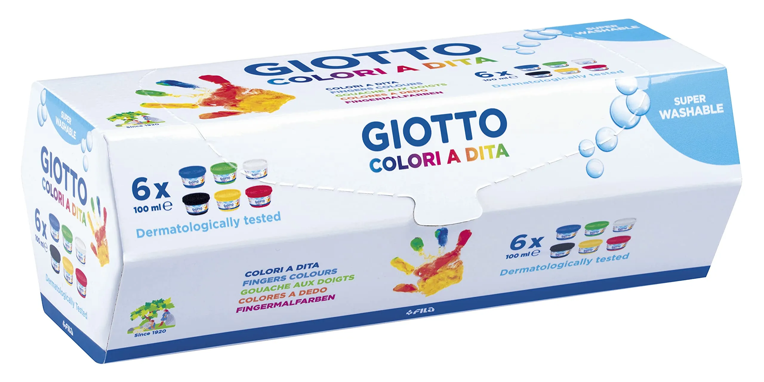 Giotto Colori A Dita - Confezione Da 6 Tempere A Dita, Multicolore, ‎27 x 12 x 10 cm 891 grammi
