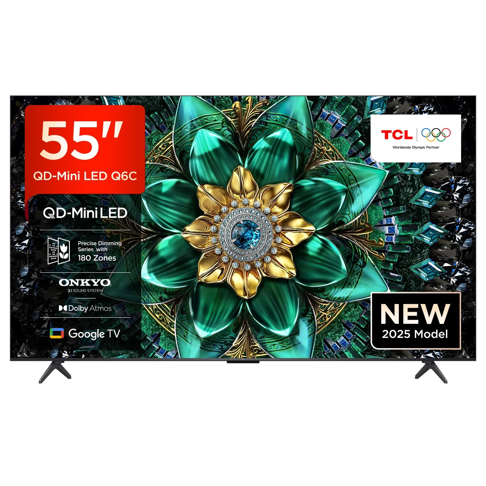 TCL 55Q6C 55" QD-Mini LED SMART TV, 4K HDR Premium 1000nits, con tecnologia Google TV (Dolby Vision IQ e Atmos, sistema audio Onkyo 2.1, Motion Clarity Pro a 144 Hz, Game Master)