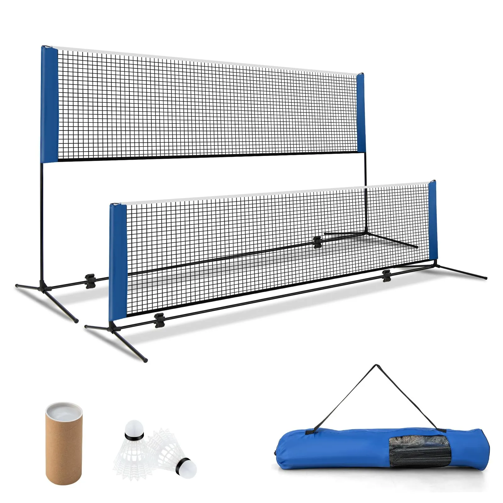 COSTWAY Rete da Badminton 310/420 cm Portatile e Regolabile in Altezza, Set di Rete da Badminton con 2 Volani, Tappi per Piedi, Morsetti e Borsa, per Pallavolo e Pickleball (420 x 102 x 89-155 cm)