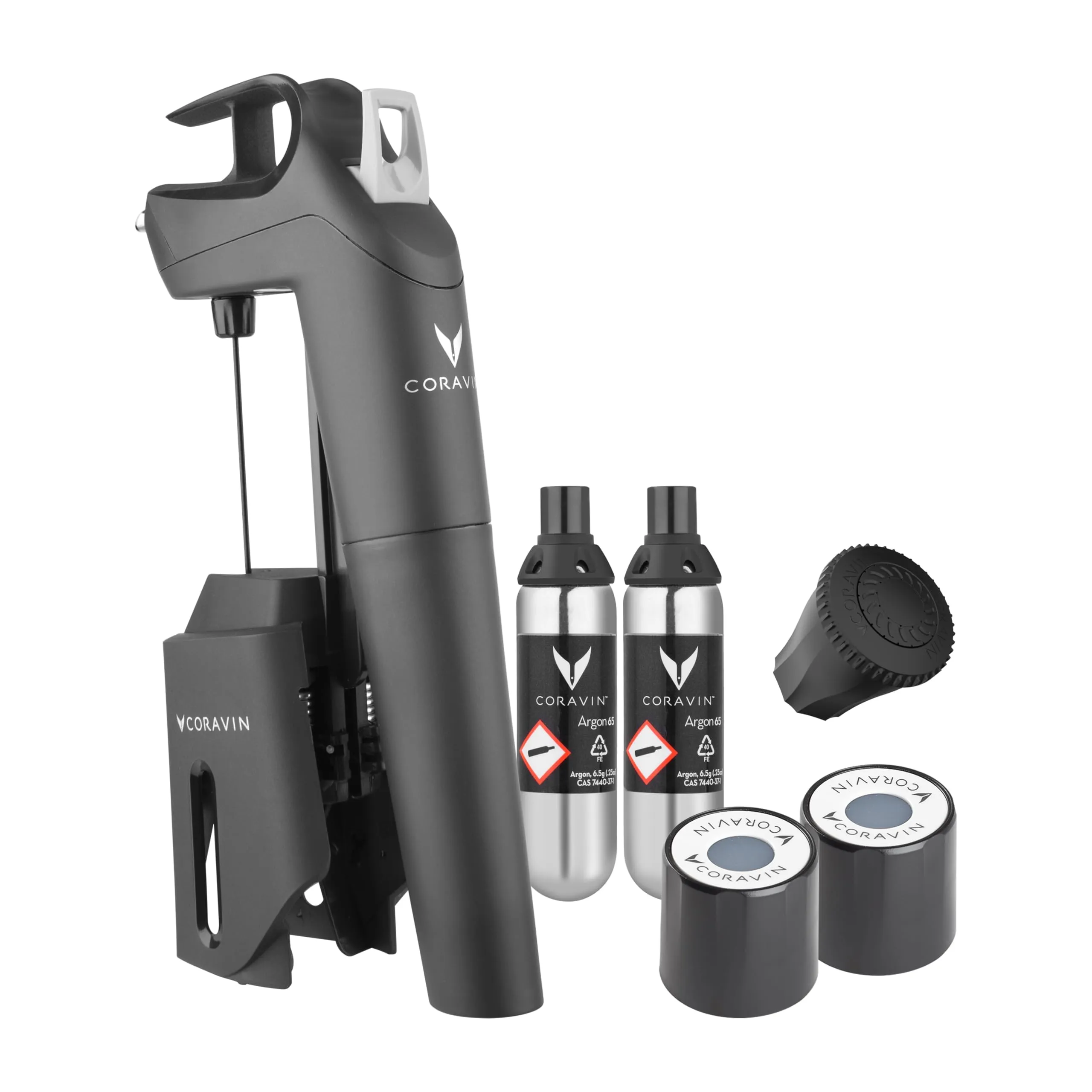 Coravin Timeless Three+ Sistema di Conservazione del Vino| Protegge Il Vino dall'Ossidazione per Oltre 2 Anni | incl. 2 Capsule di Gas Argon, Nero