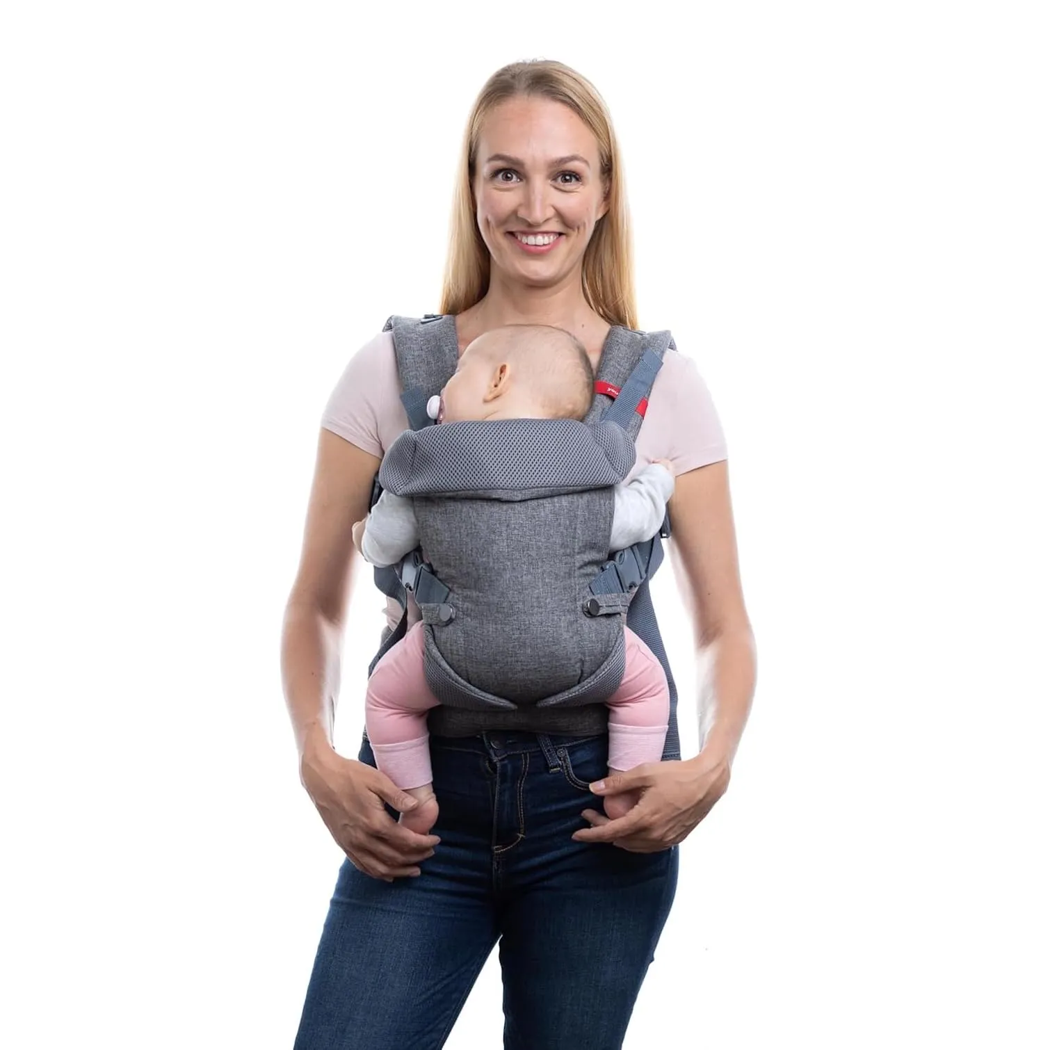 YOU+ME Marsupio neonato 0-36 Mesi (3,6–15 kg) - Marsupio bambino, Tutte le posizioni, ergonomico, regolabile e traspirante con pannelli in rete 3D e bavaglino 2-in-1 (Grigio)