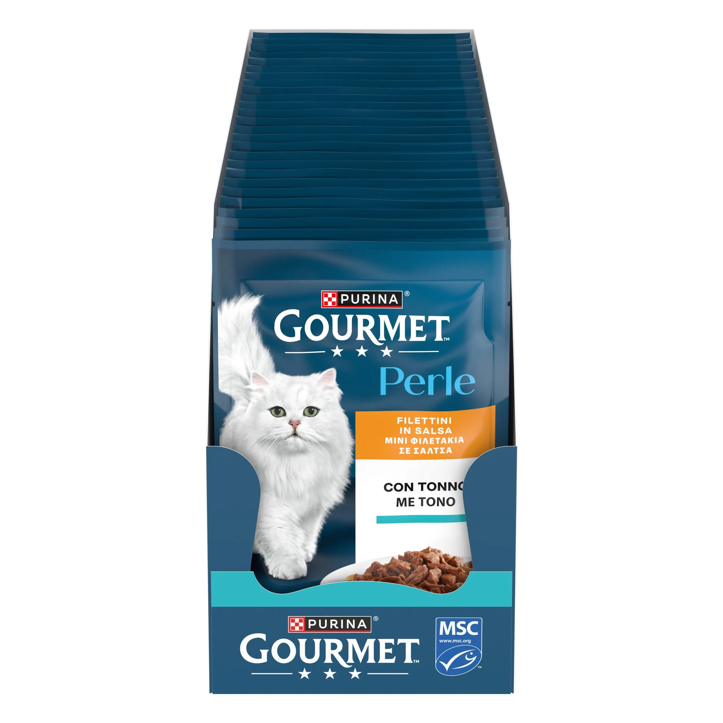 Purina Gourmet Perle Filettini in Salsa Cibo Umido per Gatti con Tonno, 26 Buste da 85g