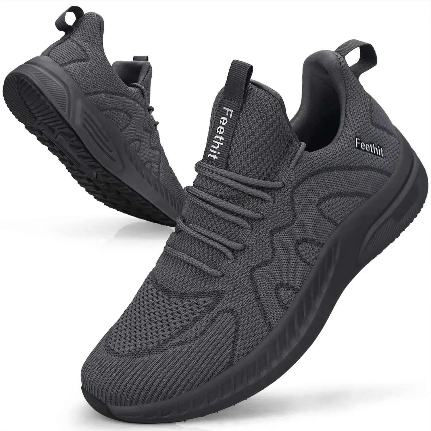 Feethit Sneakers Uomo Scarpe Running Corsa Ginnastica Camminata Casual Jogging Trekking Tennis Outdoor Fitness Sportive Palestra Lavoro Comode Leggere Traspiranti Grigio Scuro 43 EU