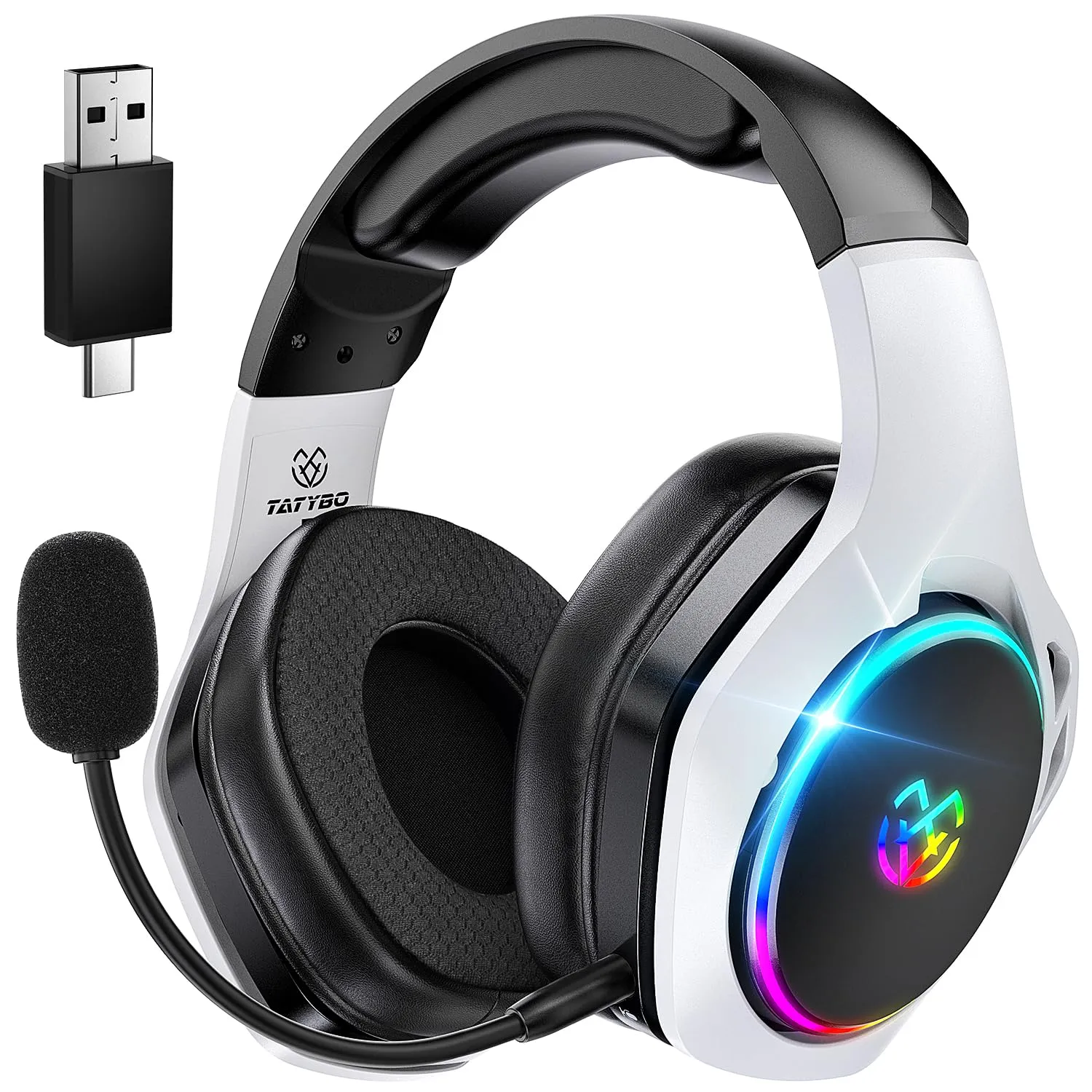 Cuffie Gaming Wireless per PC/Ps5/Ps4, Cuffie Wireless con Microfono 2,4 GHz+Bluetooth 5.4 Dual Mode, Suono Surround 7.1, Latenza Ultrabassa, Durata 40 Ore+