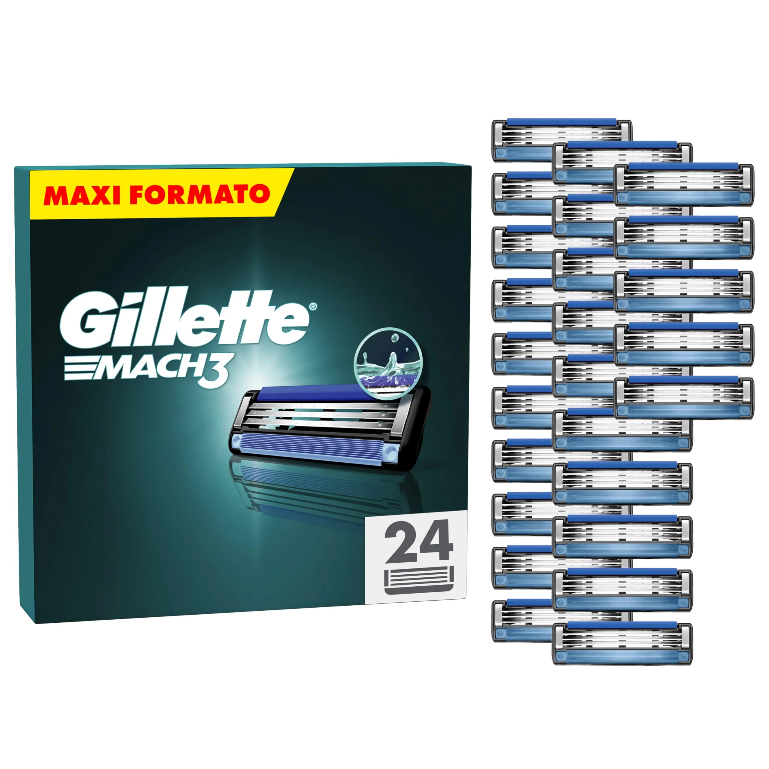 Gillette Mach3 Base 24 Lamette Di Ricambio Per Rasoio Barba Mach 3, Con Striscia Lubrificante Per Una Scorrevolezza Fluida , Lamette Gillette