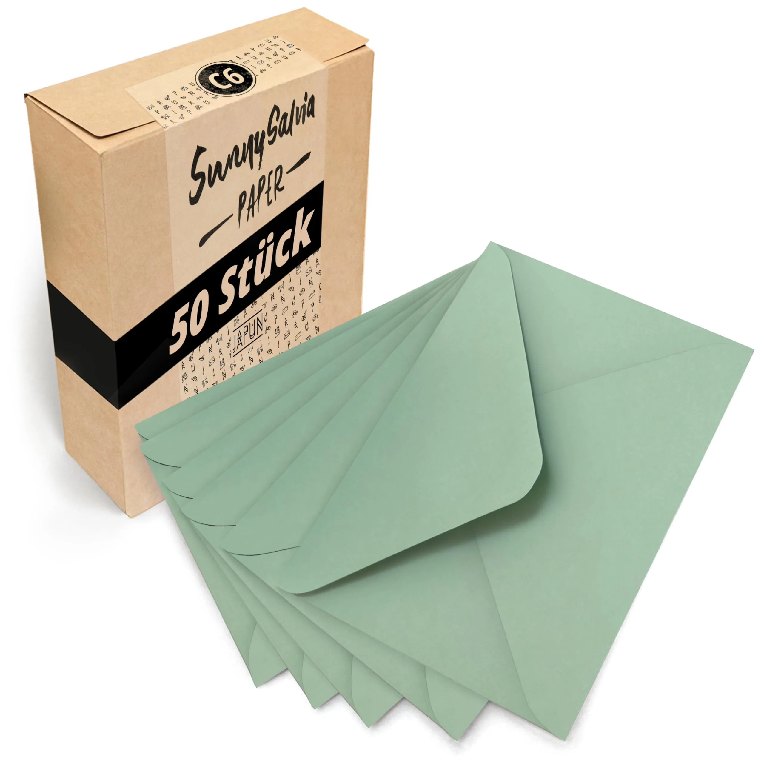 Japun - buste (50 pezzi) di carta, busta, senza finestra - DIN C6-162 x 114 mm - verde