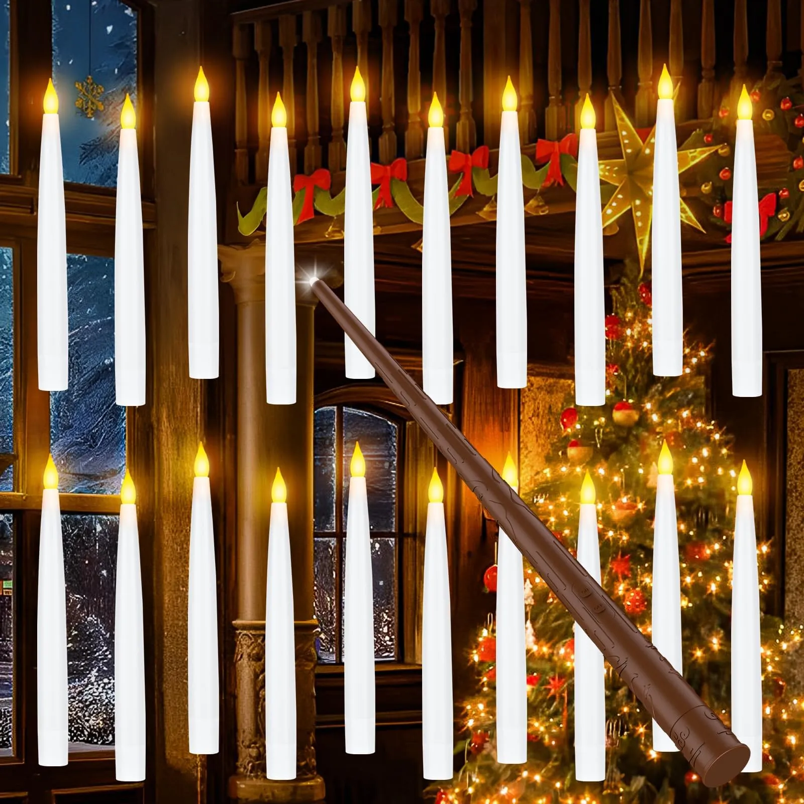 Tyreses Candele LED Senza Fiamma con Telecomando a Bacchetta Magica, 20 Floating Candles da Appendere