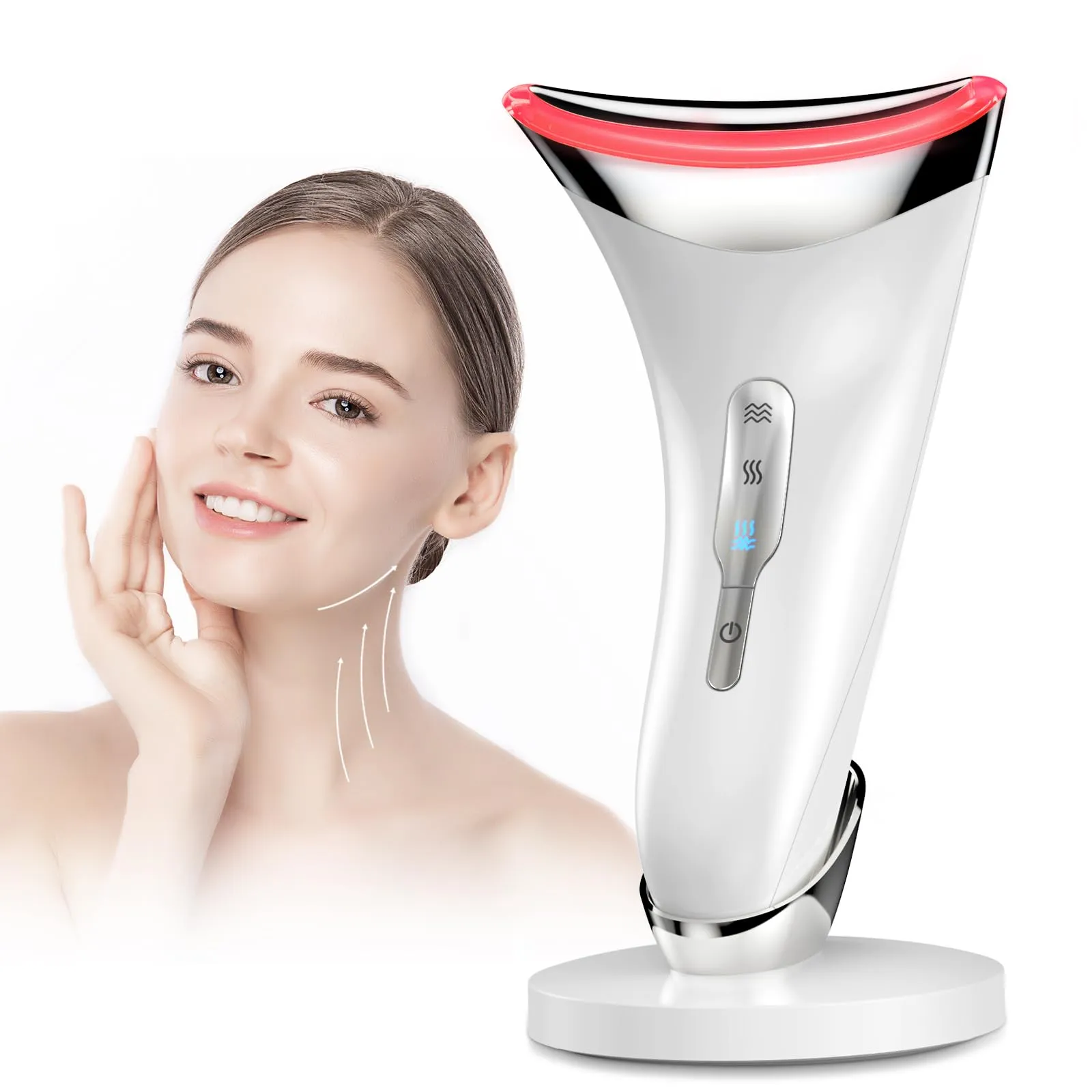 Massaggiatore Viso Lifting Antirughe Elettrico: Face Massager con 3 Modi LED - Dispositivo di Bellezza a 45°C con EMS Microcorrente per Rughe - Gua Sha Elettrico per Massaggio Rassodante Viso e Collo
