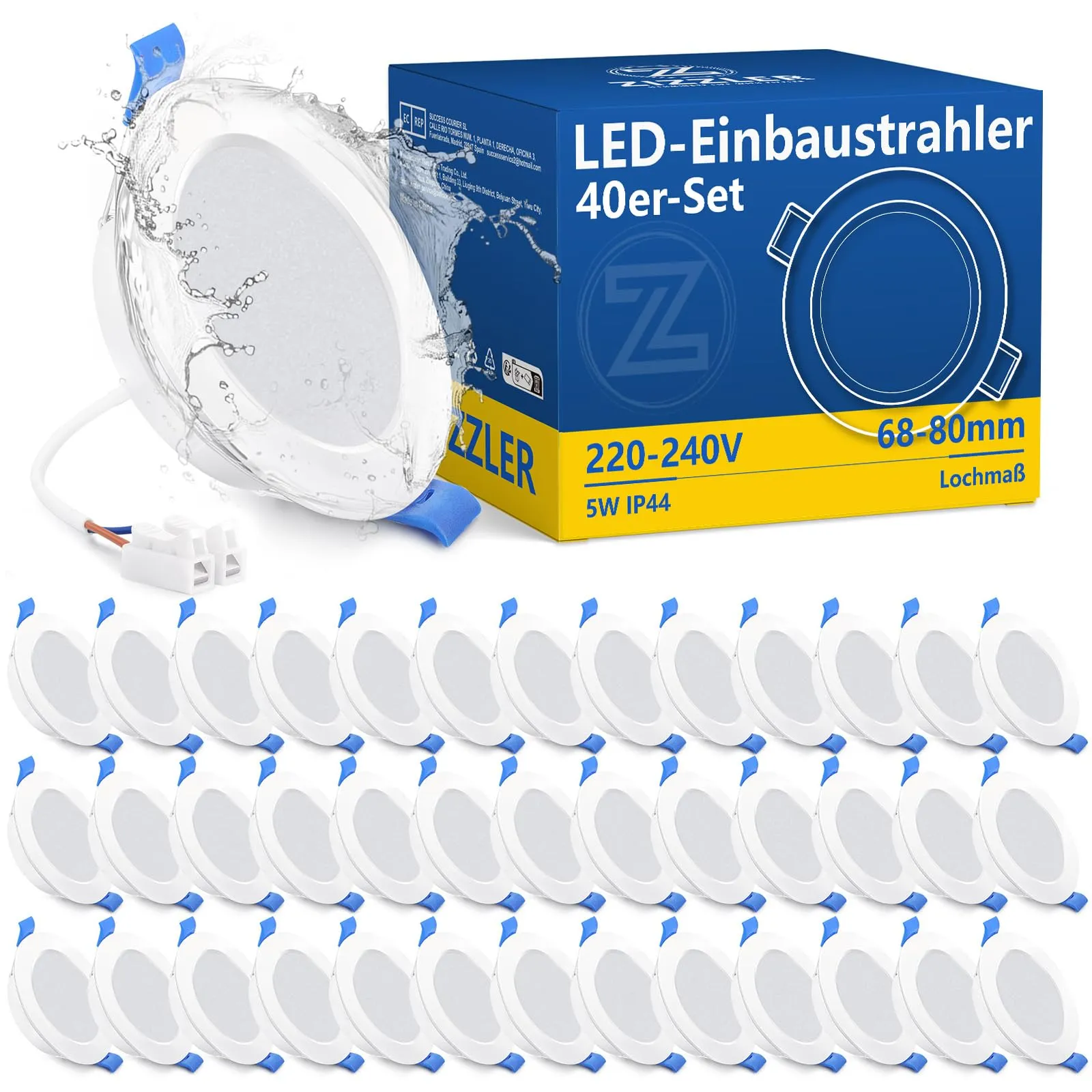ZIZZLER 40 Faretti LED da Incasso per Cartongesso 220V, Luce Calda 3000K, Foro 68mm - 80mm, 5W IP44 Luci Soffitto Interno Ultra Slim, Bianco Caldo, per Bagno, Cucina