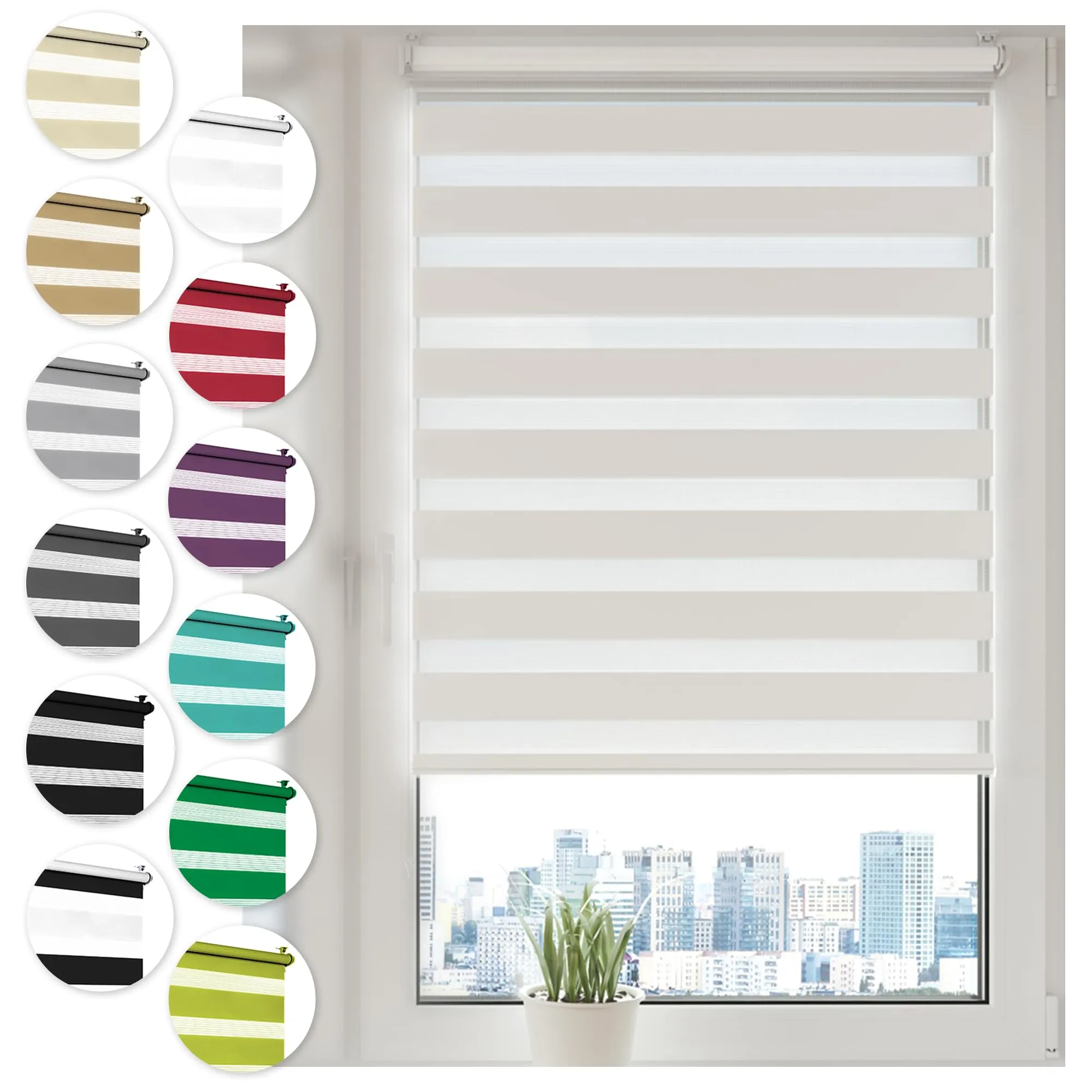 Sonello Tenda a Rullo Doppio Strato Giorno e Notte a Senza Foratura 35cm x 150cm Bianco, Facile Fissaggio a Clip Senza Viti, Tenda a Rullo Zebra per Finestra o Porta, Protezione Solare