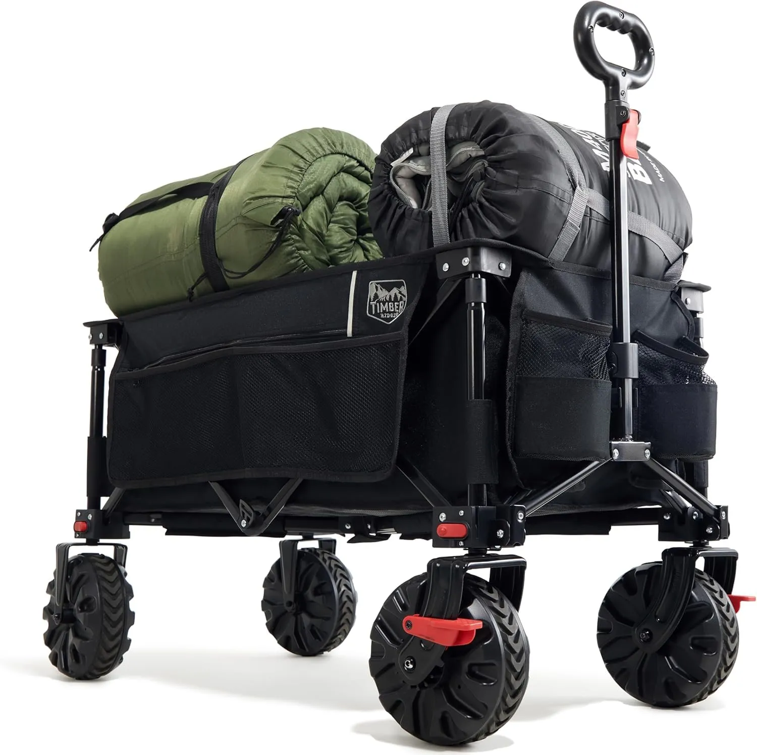 TIMBER RIDGE Carrello Spiaggia Ruote Grandi con Freno Carrello Pieghevole Trasporto Braccioli Regolabili e Tasche Laterali per Rimorchio Giardino Campeggio all'aperto Ogni Tipo di Terreno