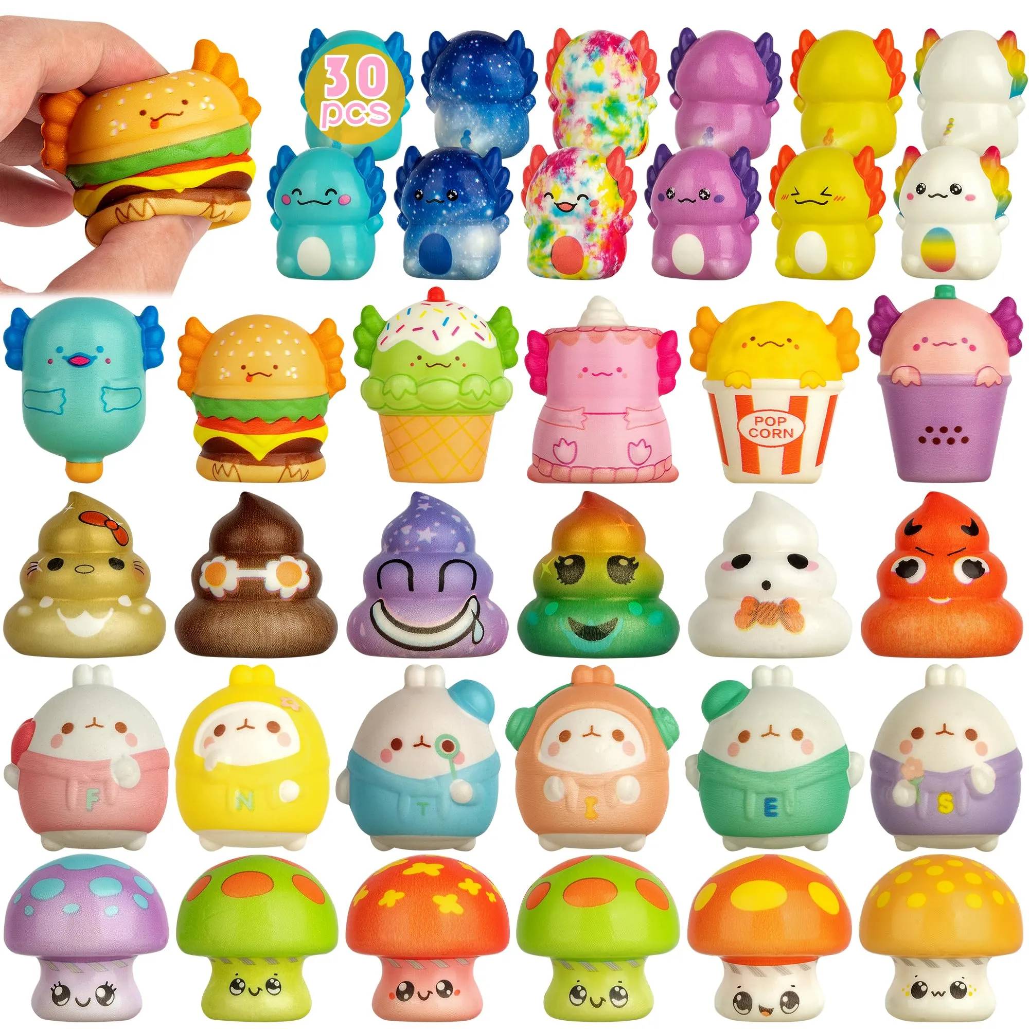 yuechen 30 Squishy Antistress Gadget Compleanno Bambini,Animali Kawaii Squishy | Regalini Fine Festa Compleanno | Gadget Compleanno Bambina e Bambino | Rimbalzo Lento Alleviare Stress