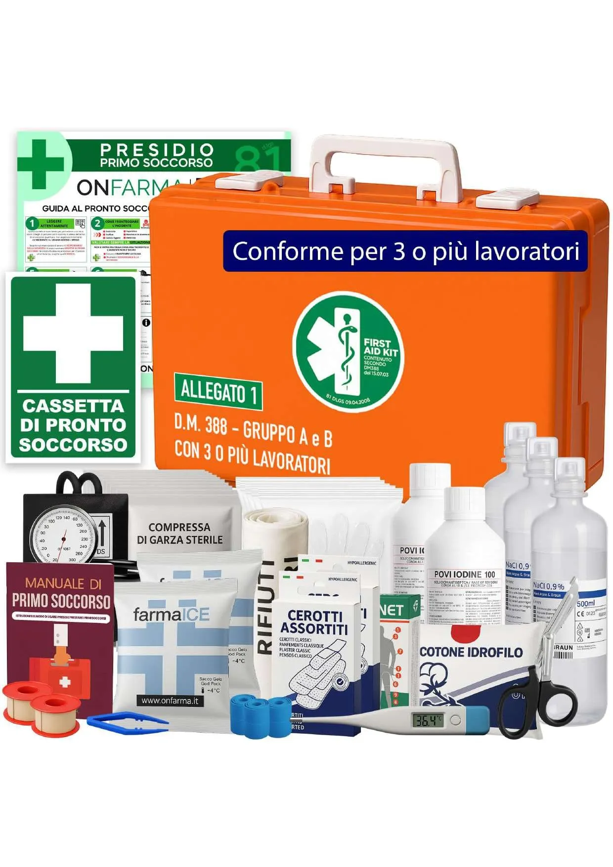 ONFARMA FARMA2 cassetta pronto soccorso Cassetta medica Completa conforme DM 388 allegato 1 per aziende con 3 o più lavoratori A norma di legge per aziende con 3 o più lavoratori.