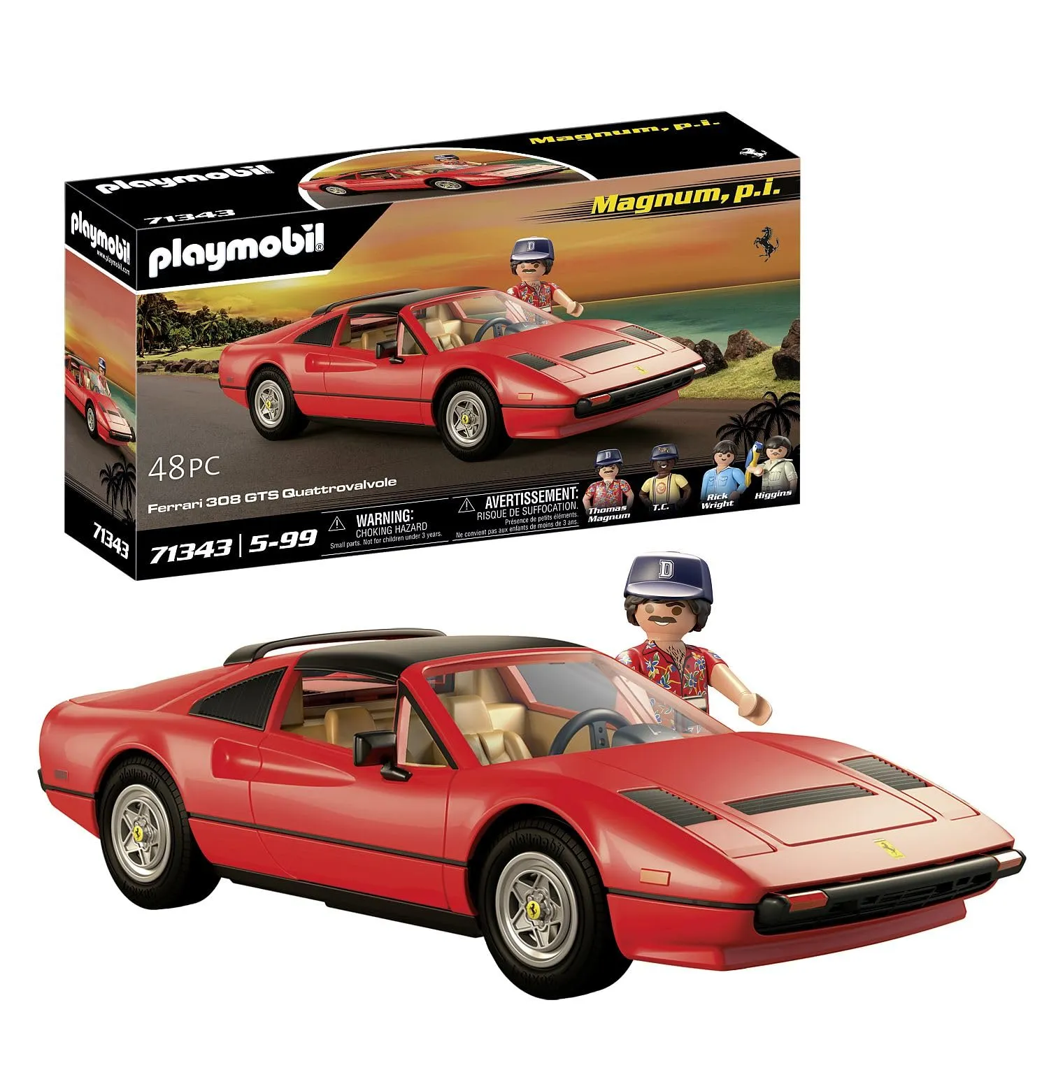 PLAYMOBIL Famous Cars 71343 Magnum, P.I. Ferrari 308 GTS Quattrovalvole, Pezzo da Collezione per Gli Appassionati di Auto, Giocattolo per Collezionisti e Bambini a Partire dai 5 Anni