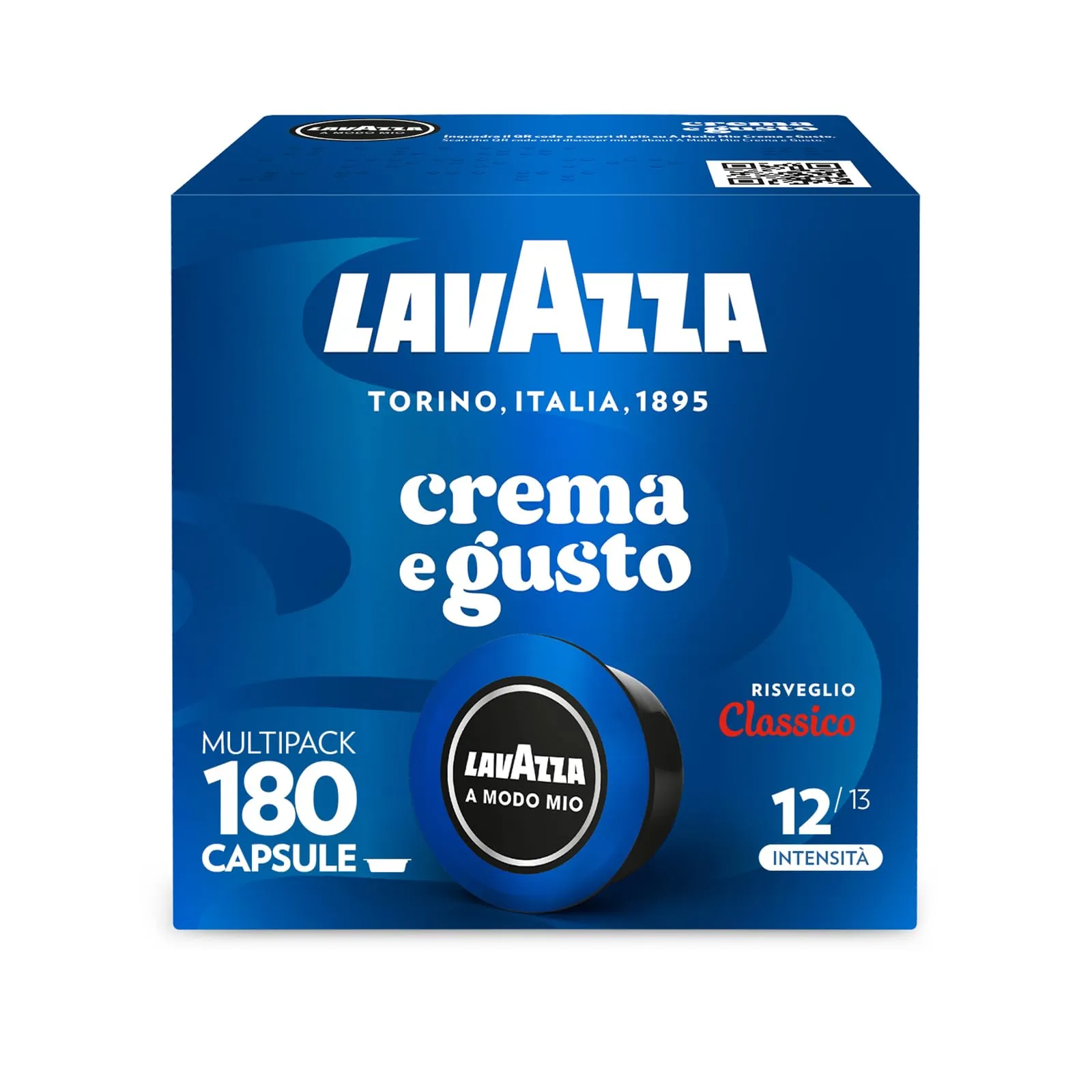 Lavazza, A Modo Mio Crema e Gusto Classico, 180 Capsule Caffè, per un Espresso con Note di Cioccolato e Frutta Secca, Arabica e Robusta, Intensità 12/13, Tostatura Media, 5 Confezioni da 36 Capsule