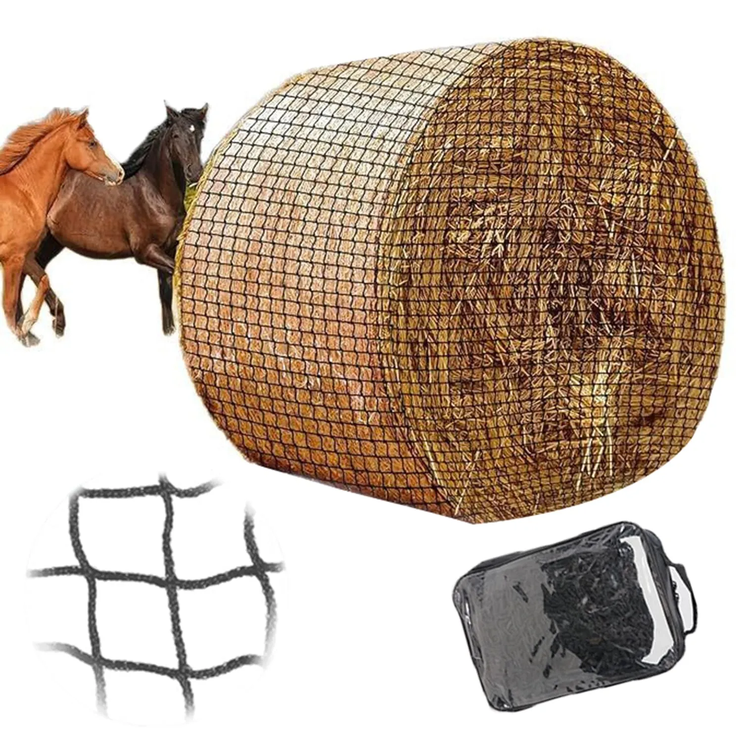 Rete Da Fieno Per Cavalli,5x5 FT Rete Da Fieno Per Balle Rotonde,Per Cavalli,Rete Di Alimentazione a Maglia Stretta,Prolungamento Dei Tempi Di Alimentazione (150x150cm)
