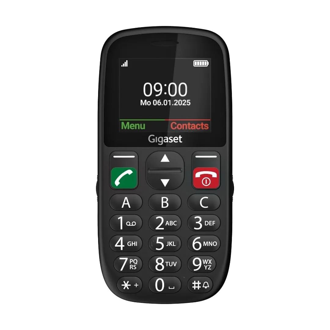 Gigaset GL395 Telefono Cellulare - Per degli anziani - tasti grandi e pulsante di emergenza SOS - Resistente a polvere e spruzzi d'acqua - Senza contratto - Display TFT a colori, Nero