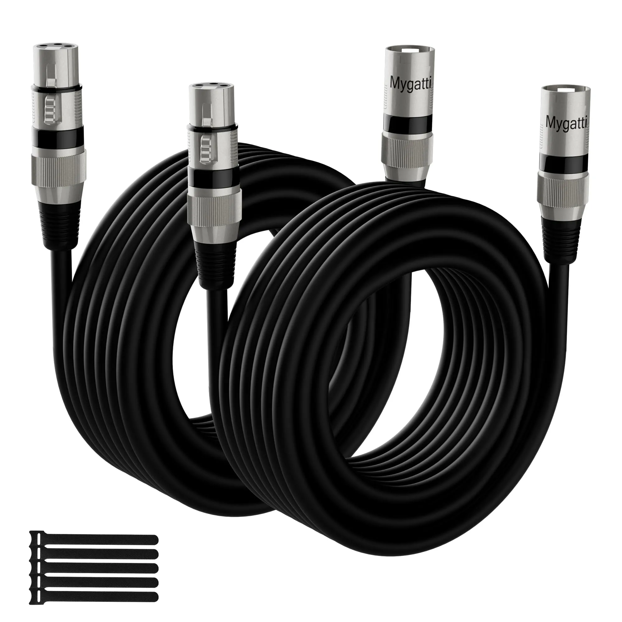 Mygatti Cavo per microfono XLR Bilanciato 5 M(2 Pezzi,nero),da maschio a femmina,schermatura a 3 pin,cavo patch DMX,con soppressione EMI e RFI,compatibile con amplificatore,altoparlante+5 fascette