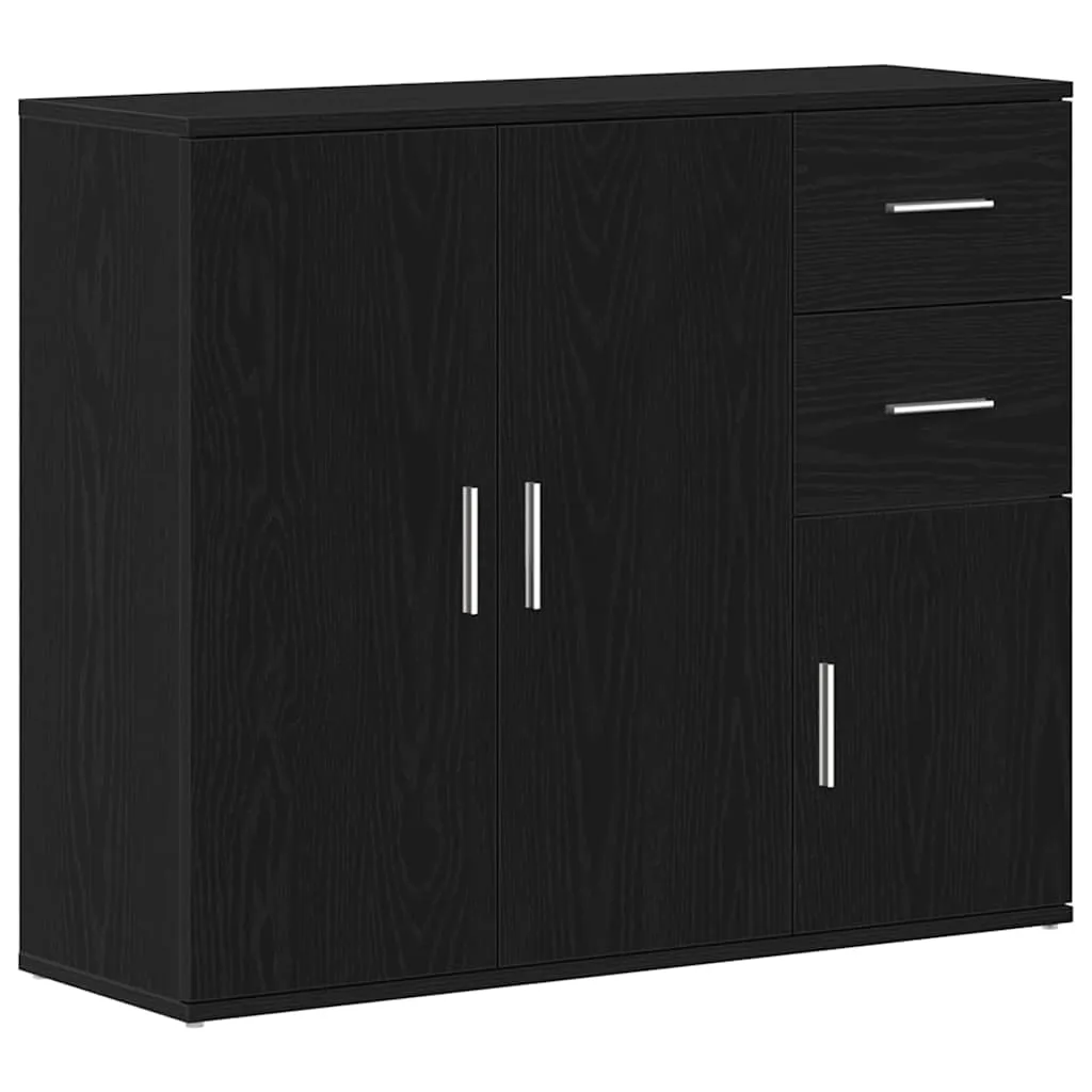 vidaXL Credenza Rovere Nero 91x29,5x75 cm in Legno Multistrato, credenza in Legno, armadietto portaoggetti, Mobile con cassetti, armadietto in Legno