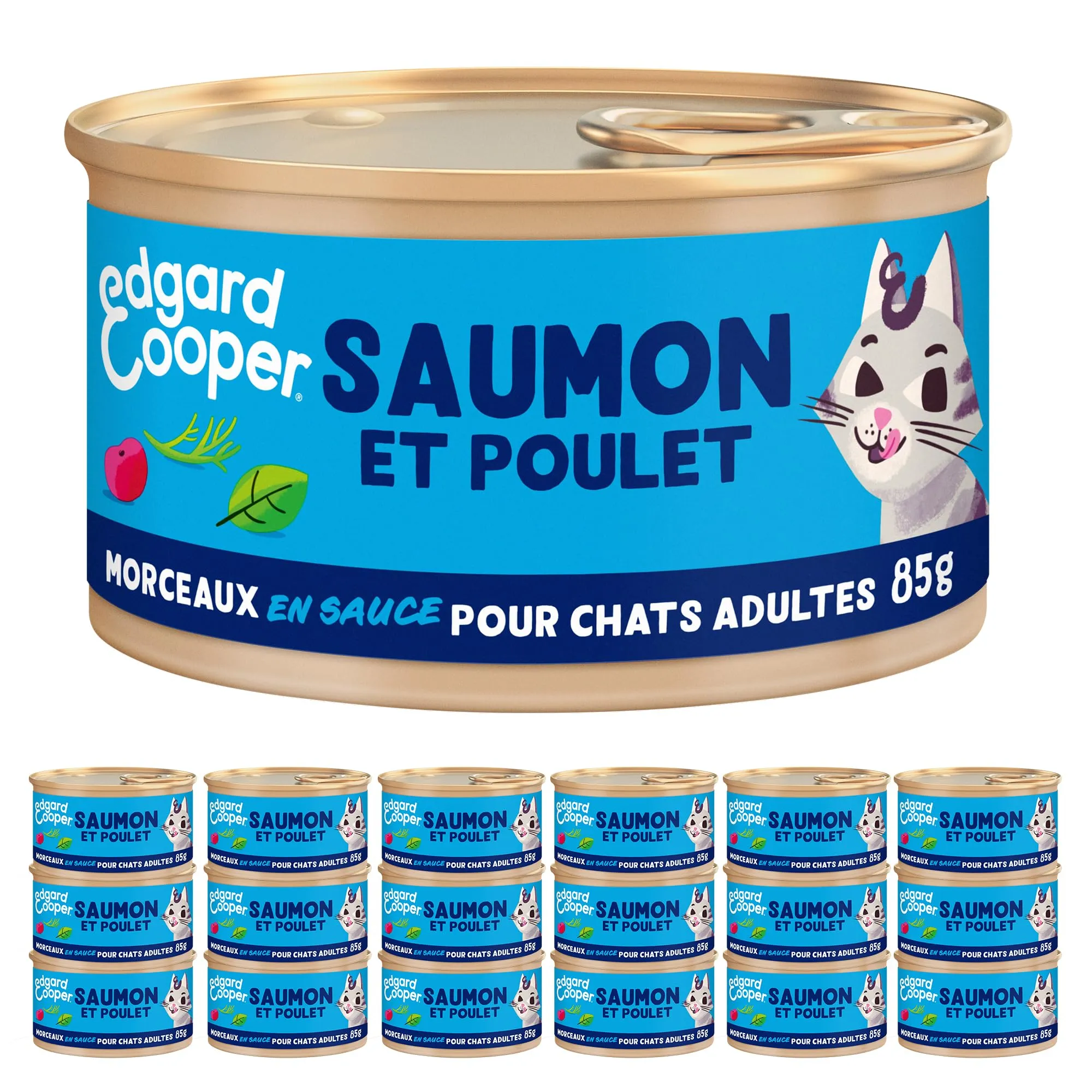 Edgard & Cooper Patè Per Gatto, Adulto, (Salmone & Pollo, 85g x 18), Patea Pezzi in Salsa per Gatto, Carne e pesce freschi e proteine di qualità, Patè per gatti sterilizzato e attivo
