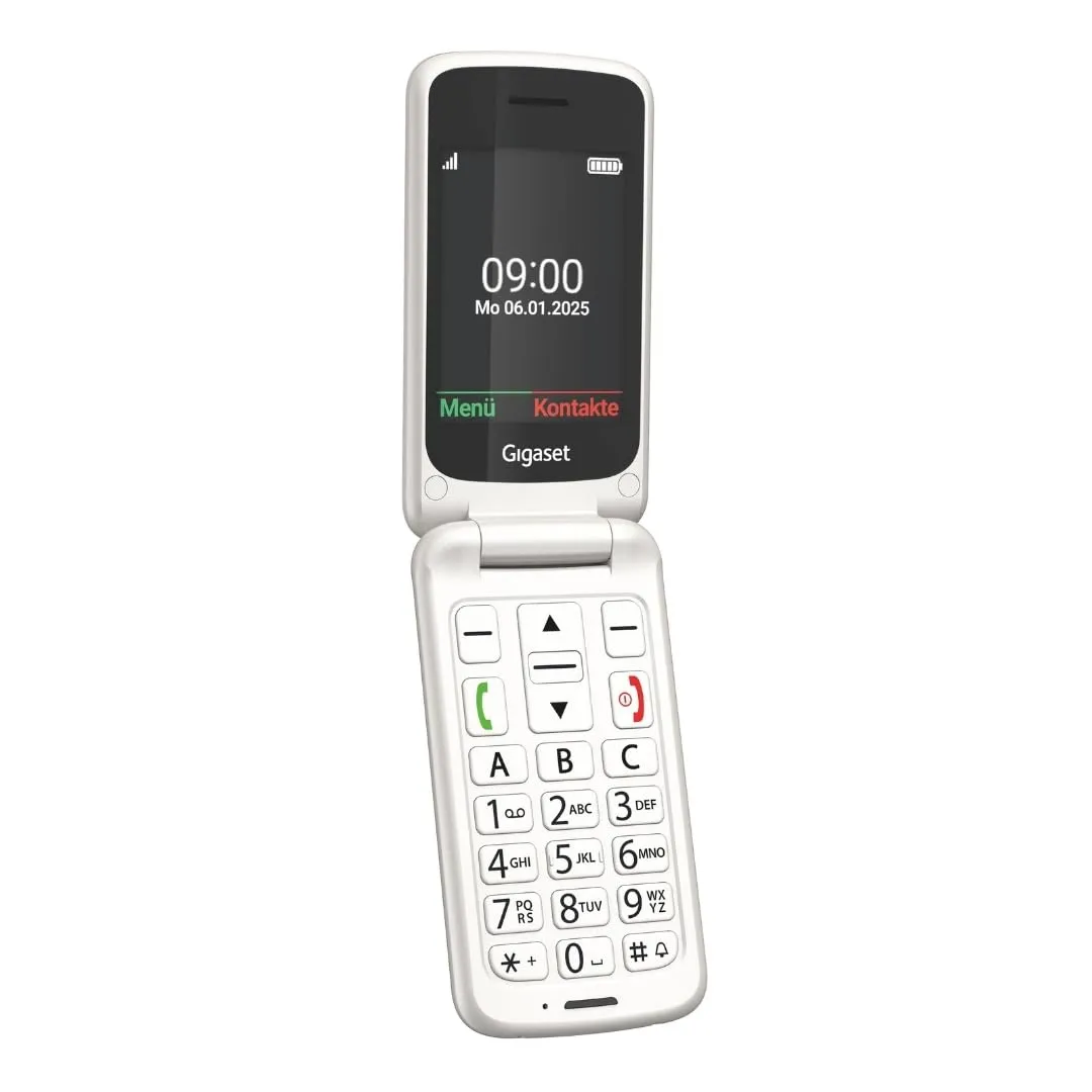 Gigaset GL595 Flip Cellulare - Per degli anziani - tasti grandi e pulsante di emergenza SOS - Resistente a polvere e spruzzi d'acqua - Senza contratto - Display TFT a colori, Bianco perla