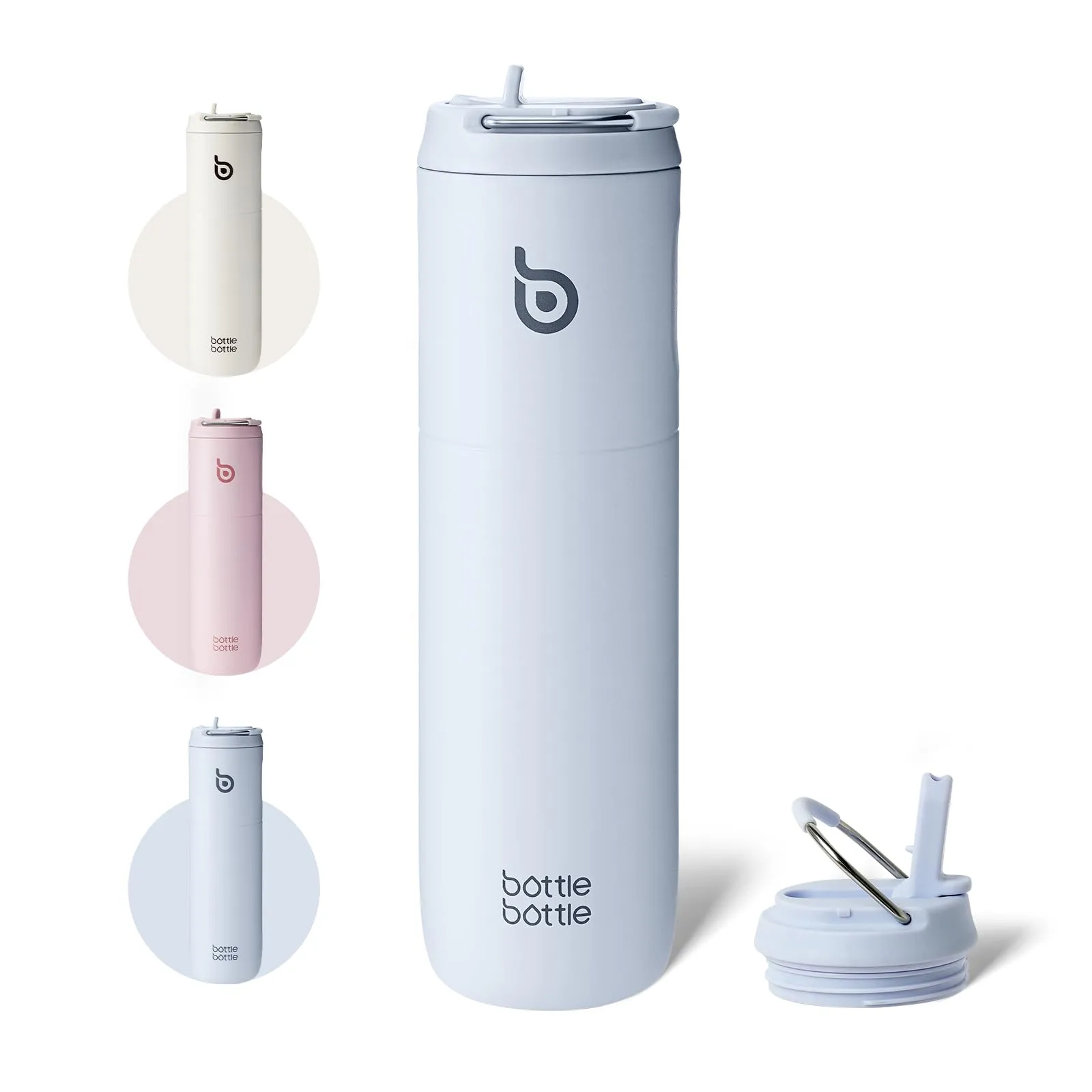BOTTLE BOTTLE Borraccia termica da 680,4 g, con coperchio e manico con cannuccia, per sport, viaggi, palestra, in acciaio inox, a doppia parete, sottovuoto, in metallo, a prova di perdite, senza BPA,