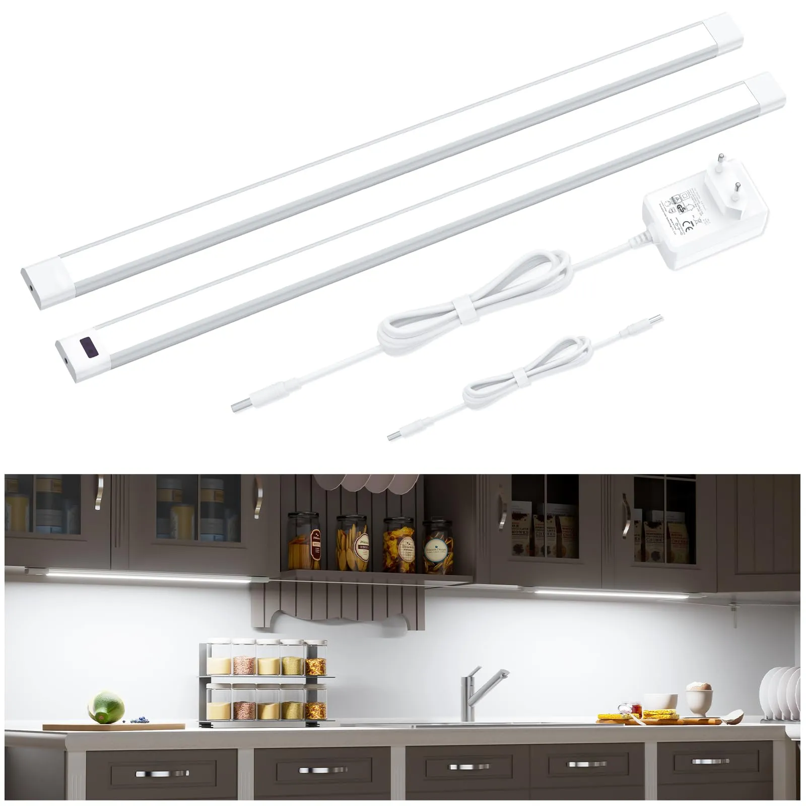 WOBANE Luce Led Sottopensile Cucina, Luci Armadio Led con Sensore Senza Contatto, 30cm Barra Led Sottopensile Cucina Dimmerabile, Lampada Led per Armadio,Libreria,Spazi di Lavoro