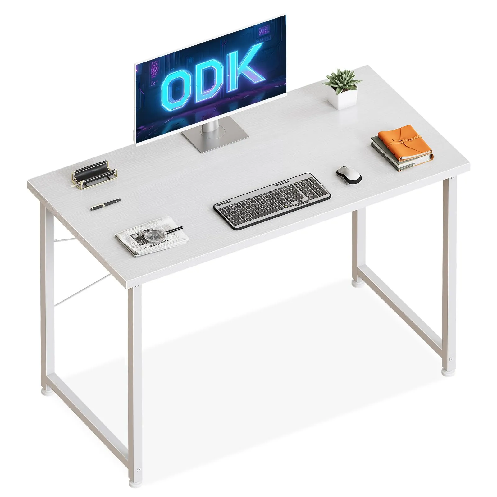 ODK Scrivania per Computer, 100x48cm Scrivania da Ufficio, Scrivanie da Lavoro con Gancio para Auriculares Mesa de Escritura, Bianca