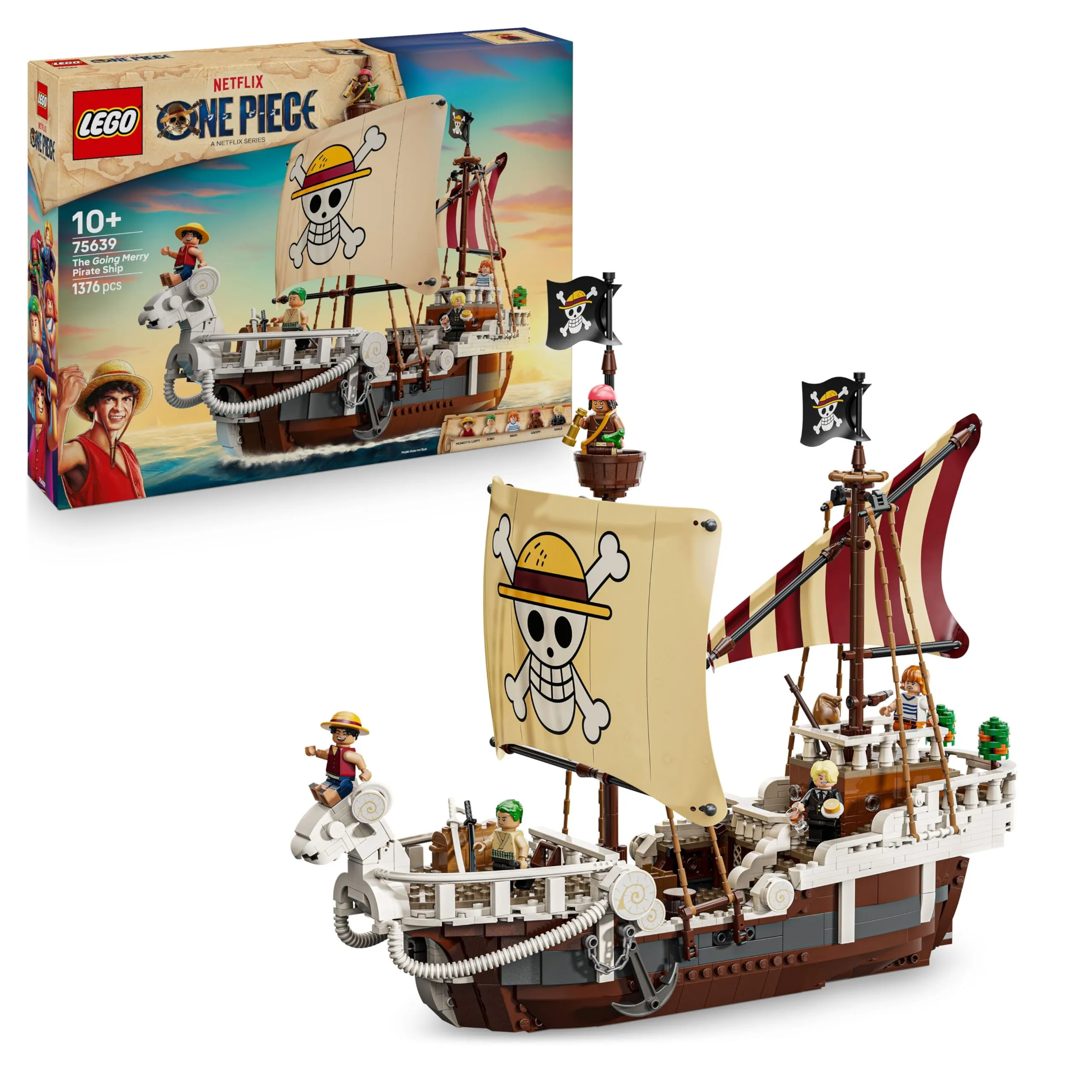 LEGO ONE PIECE La Nave Pirata Going Merry - Modello di Barca Giocattolo da Esposizione con 5 Minifigure tra cui Luffy, Zoro e Nami - Regalo per Bambini, Bambine e Fan degli Anime da 10 Anni - 75639