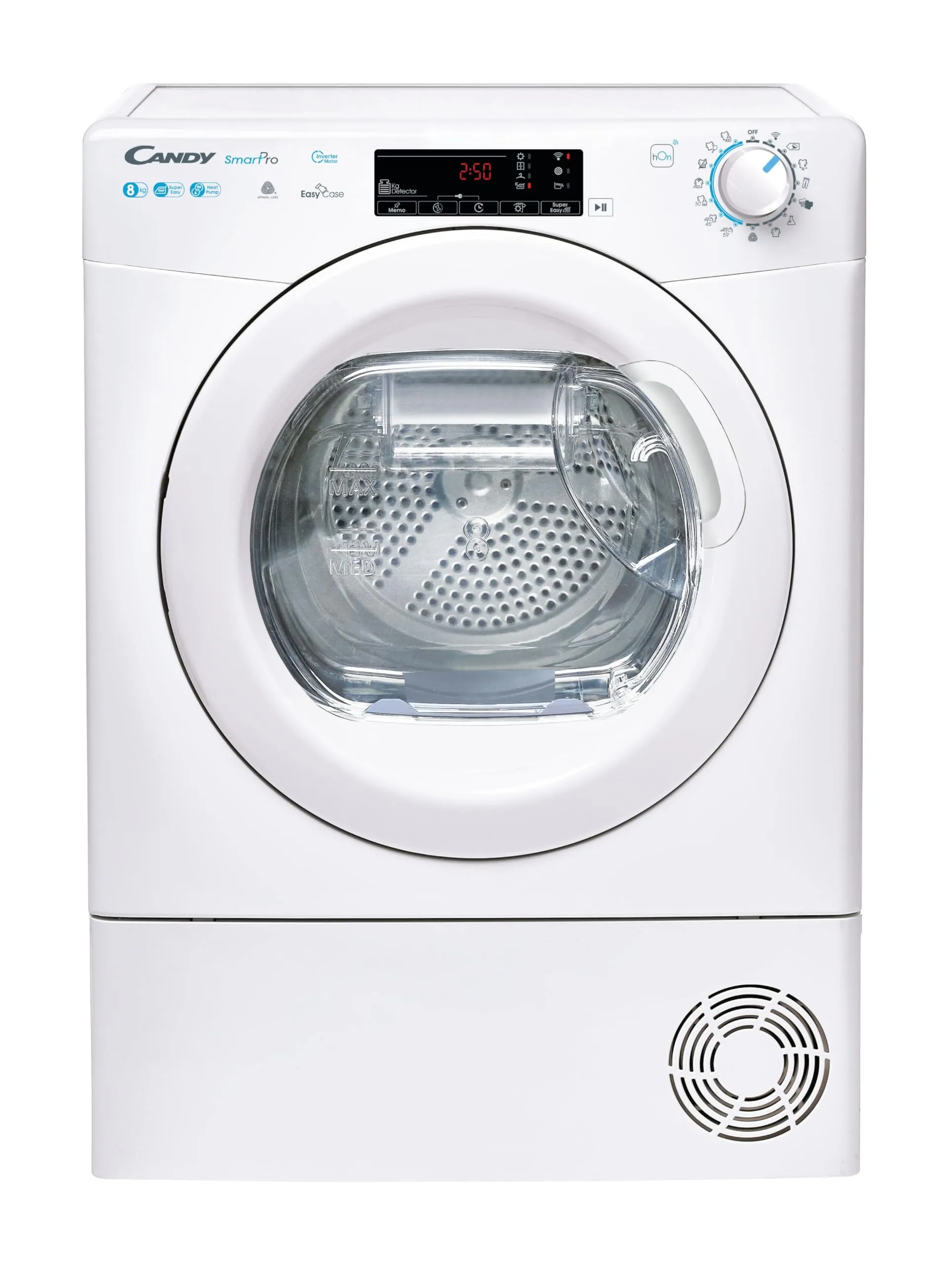 Candy CSOE H8A3TE-S Asciugatrice a Pompa di Calore 8 Kg, Smart Pro con App Simply-Fi e Controllo Remoto Wi-Fi, Programma Ciclo Lana, Classe A+++, Libera Installazione 585x596x850 mm, Bianca