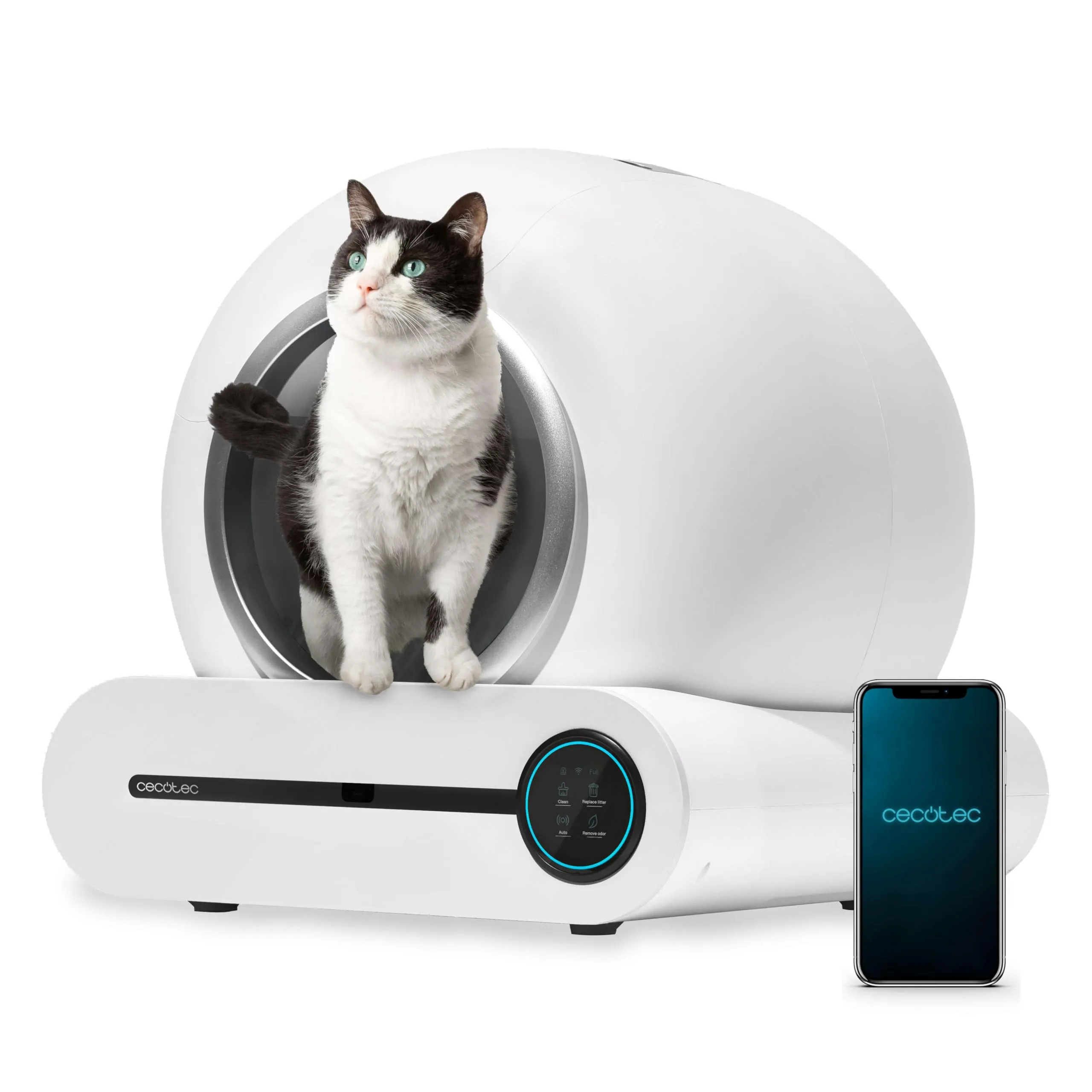 Cecotec Pumba 8000 CleanKitty Smart, lettiera autopulente con triplo sistema di deodorizzazione, controllo Wi-Fi e display, silenziosa e sicura con sensore a infrarossi