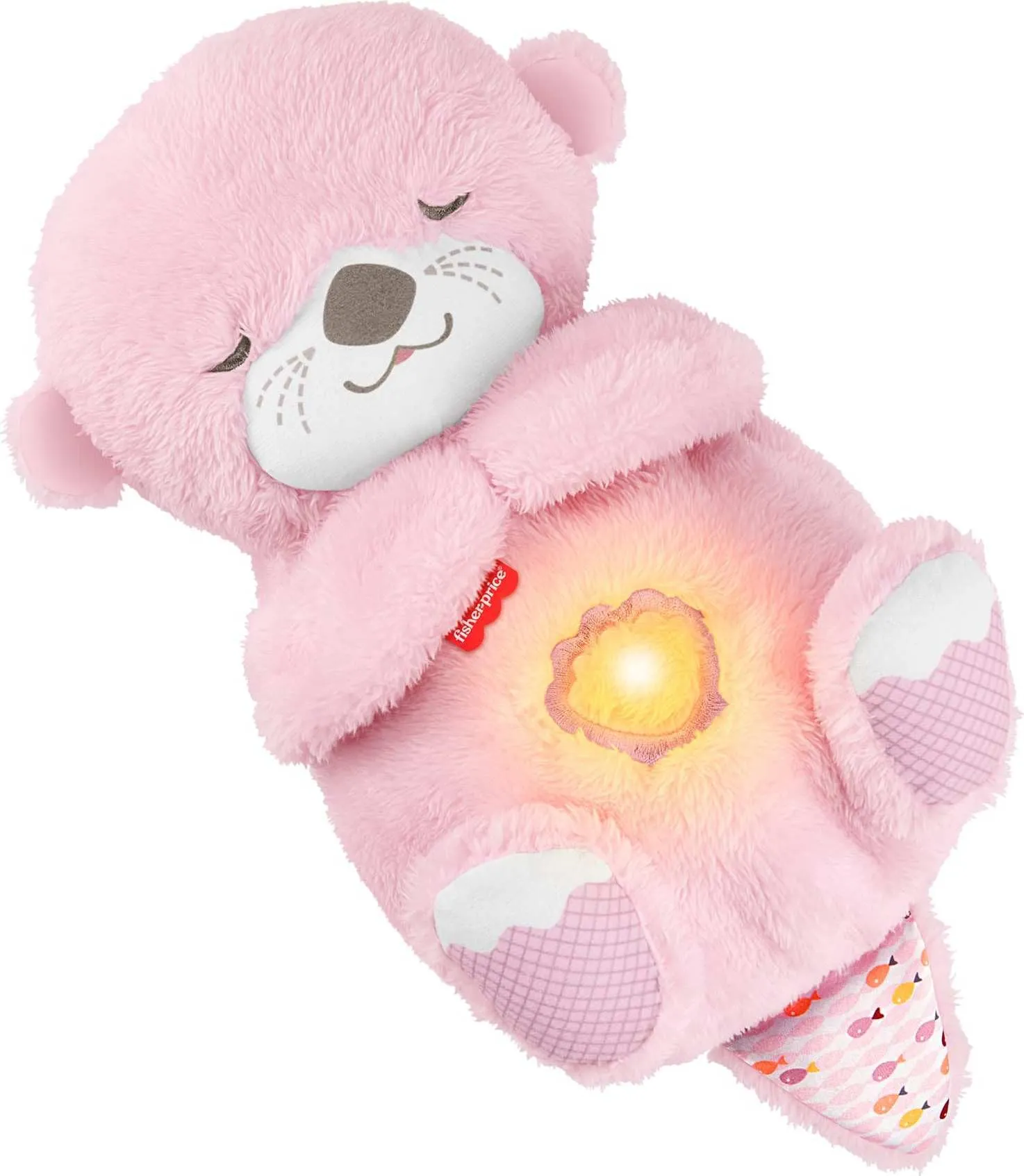Fisher-Price - Lontra Rosa Soffice Relax, peluche sensoriale portatile con movimento respiratorio e luci calmanti, melodie per il sonno del neonato, giocattolo per bambini, 0+ mesi, JLJ33