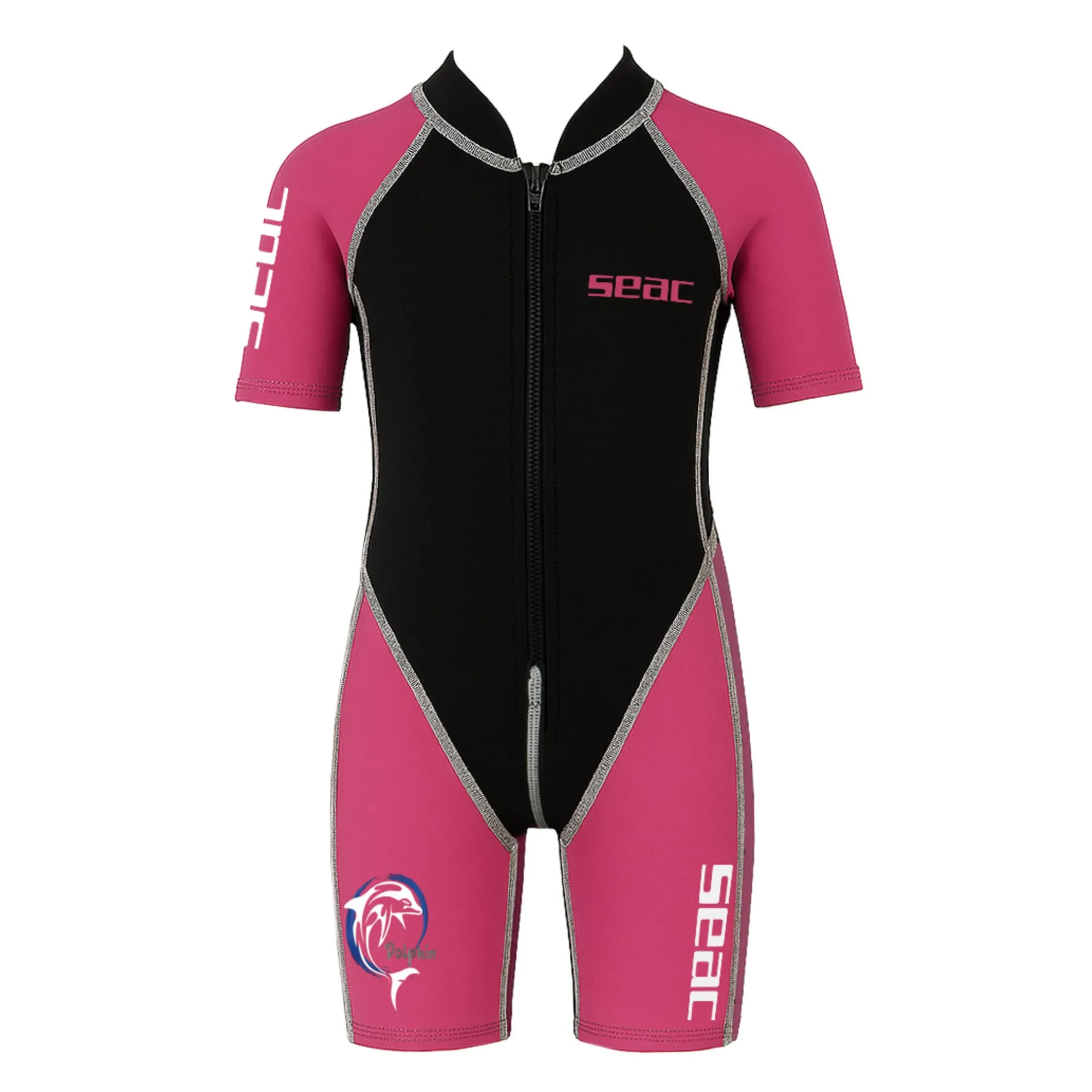 SEAC Dolphin, Muta Shorty in Neoprene da 1.5 mm e Lycra per il Nuoto, lo Snorkeling e il Gioco in Acqua Unisex Bambini, Fucsia/Nero, 9 Anni