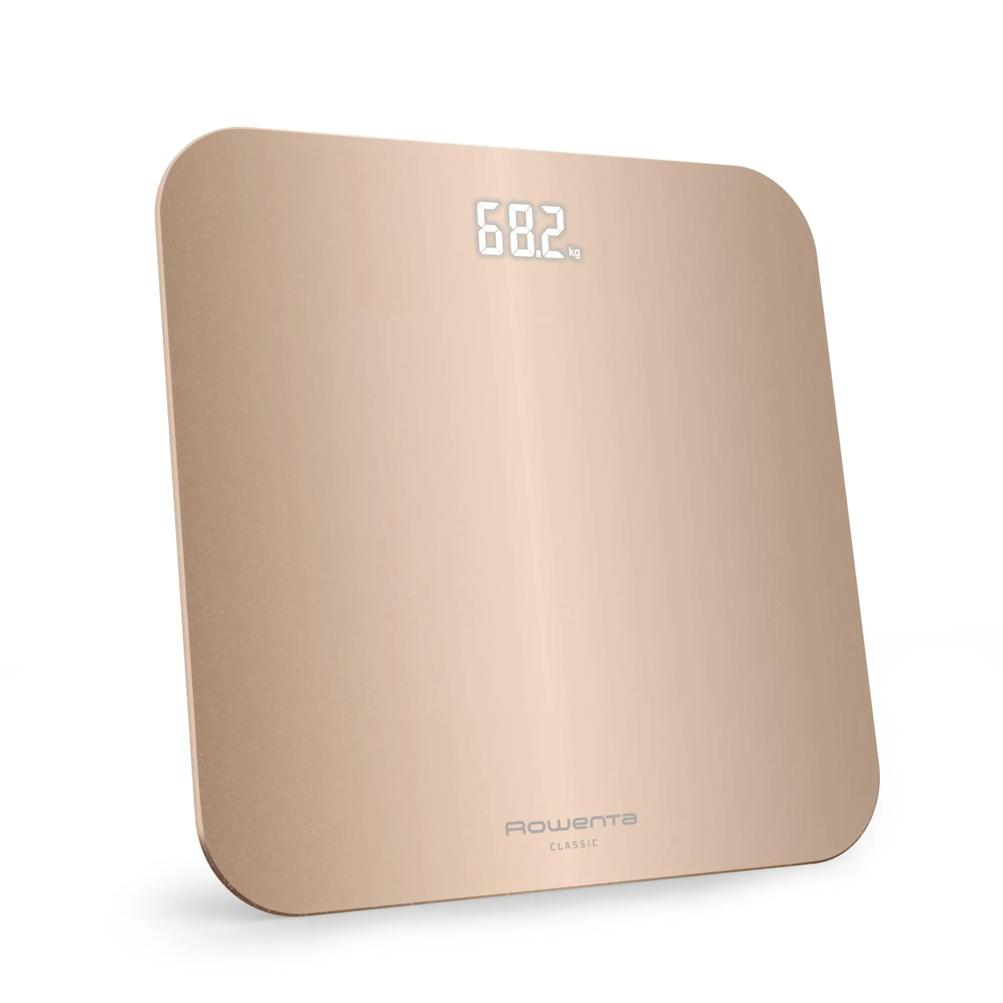 Rowenta Classic 2.0, Bilancia con Schermo Invisibile LED Facile da Leggere, Capacità 180kg, Design Moderno e Funzioni Intelligenti, AutoAccensione e Spegnimento Automatico, Colore Dune Metal, BS1900V0