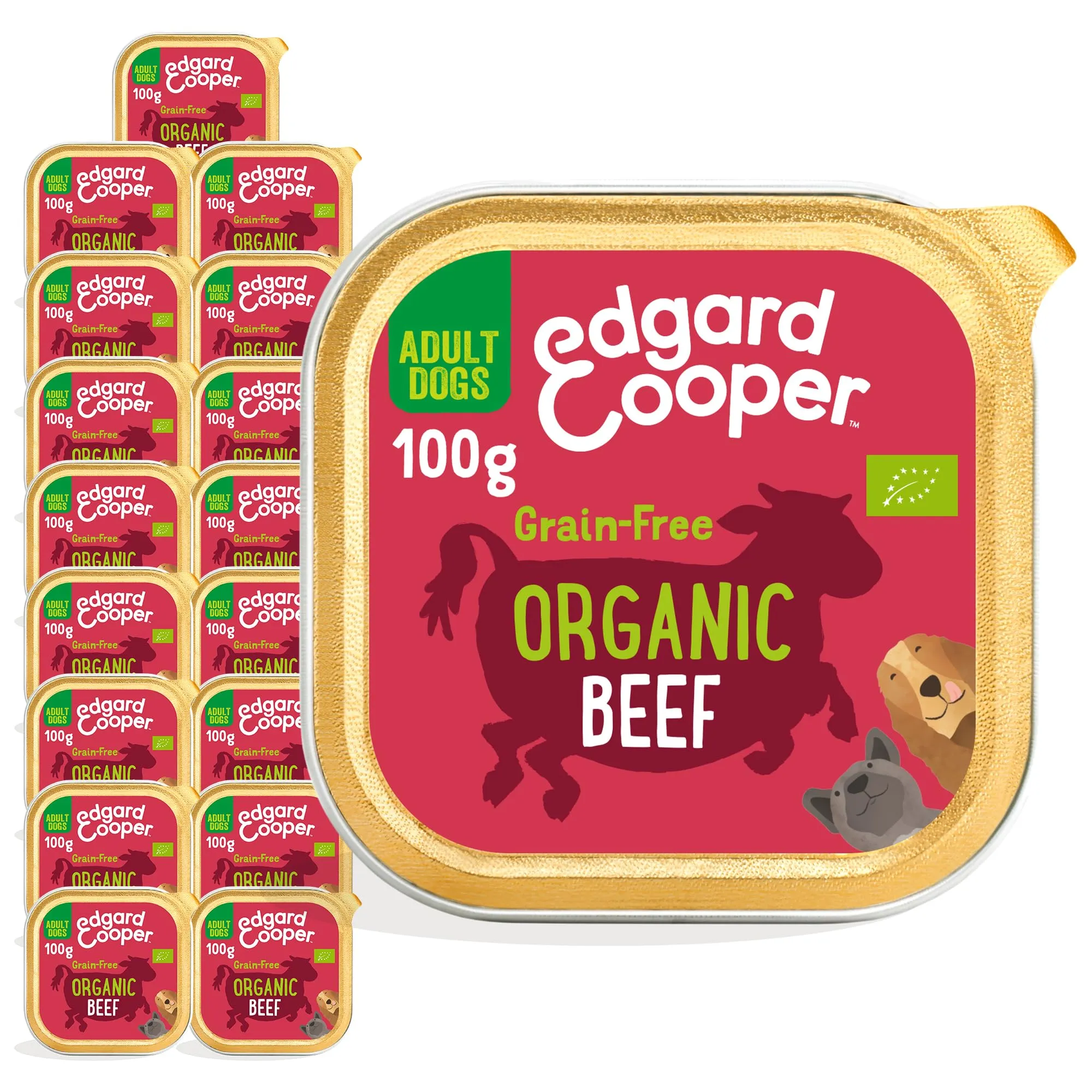 Edgard & Cooper Cibo umido per cani, Adulti, (Manzo Bio, 100g x 17), umido cani, carne fresca e ingredienti naturali, senza cereali, ipoallergenico, senza zuccheri aggiunti