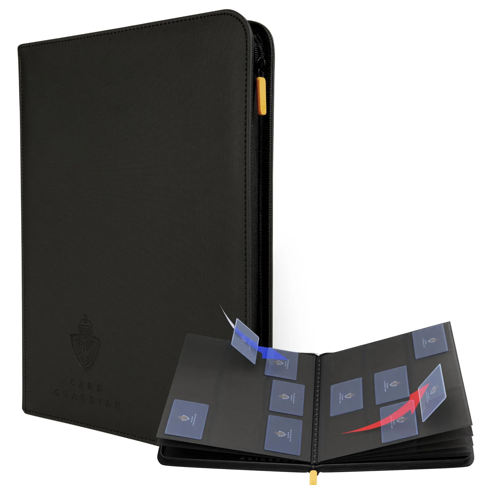 Card Guardian – Raccoglitore Carte Premium 9 Tasche con Cerniera | Album 360 Carte con Tasche a Caricamento Laterale – Binder Carte per TCG, MTG, One Piece, YuGiOh (Nero)