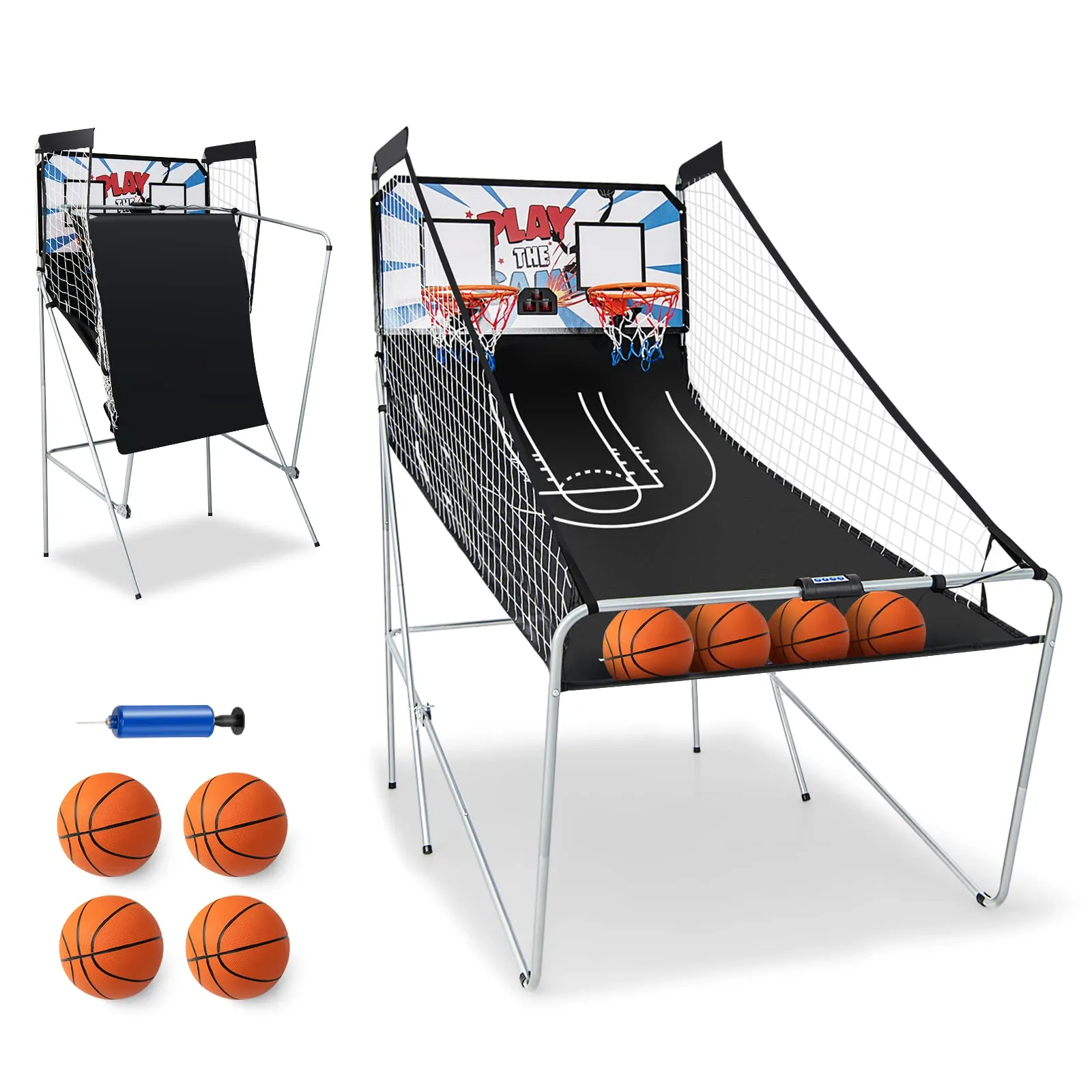 COSTWAY Macchina da Pallacanestro Elettronica, Canestro Basket da Camera a Doppio Tiro Pieghevole con Punteggio Elettronico, 4 Palle, 8 Modalità di Gioco e 2 Canestri (Bianco)