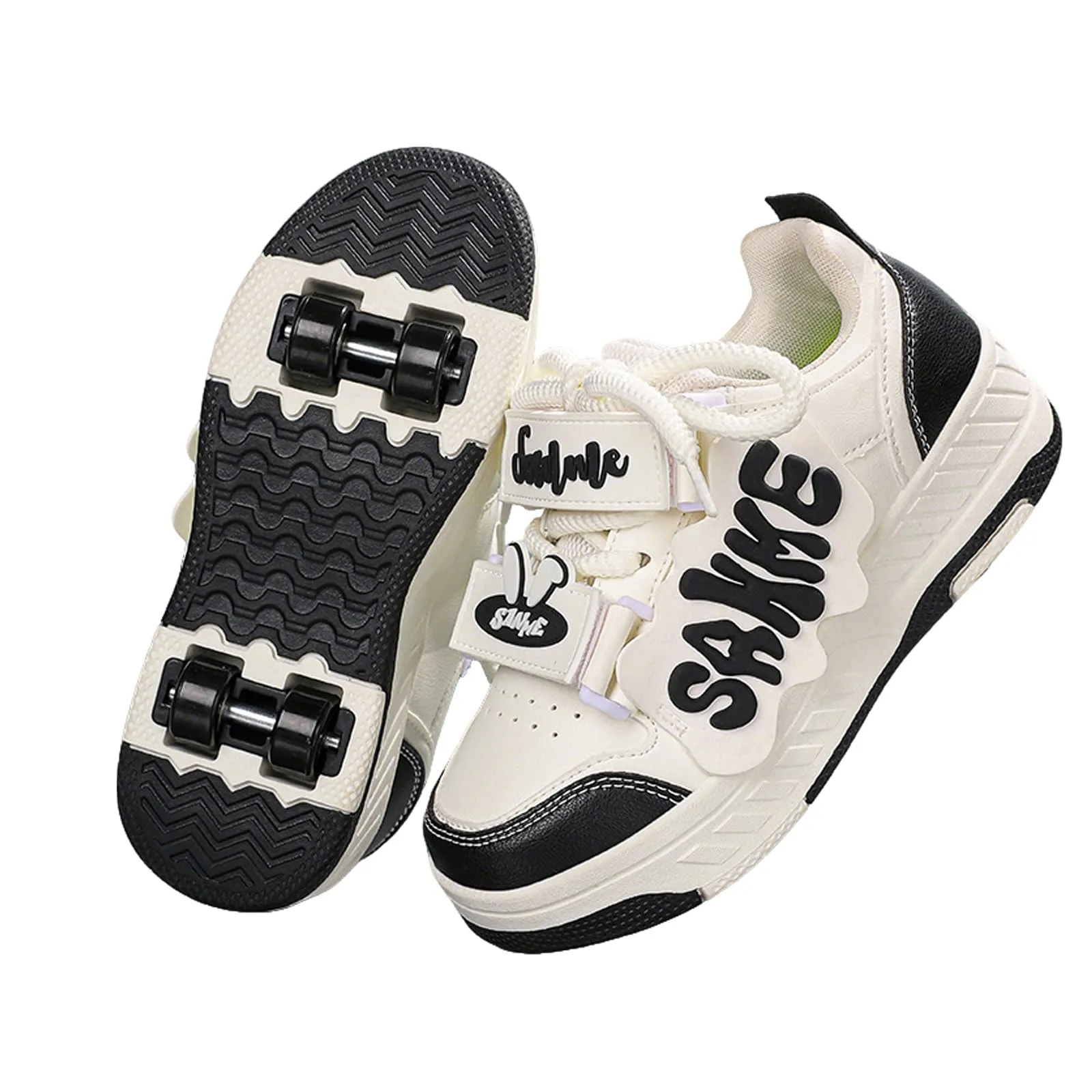 Hixingo Scarpe con Rotelle, Scarpe da Skateboard Multifunzionale 2 in 1, 30-40 EU Pattini a Rotelle con Gancio e Anello per Principianti, Bambini (Nero,39)