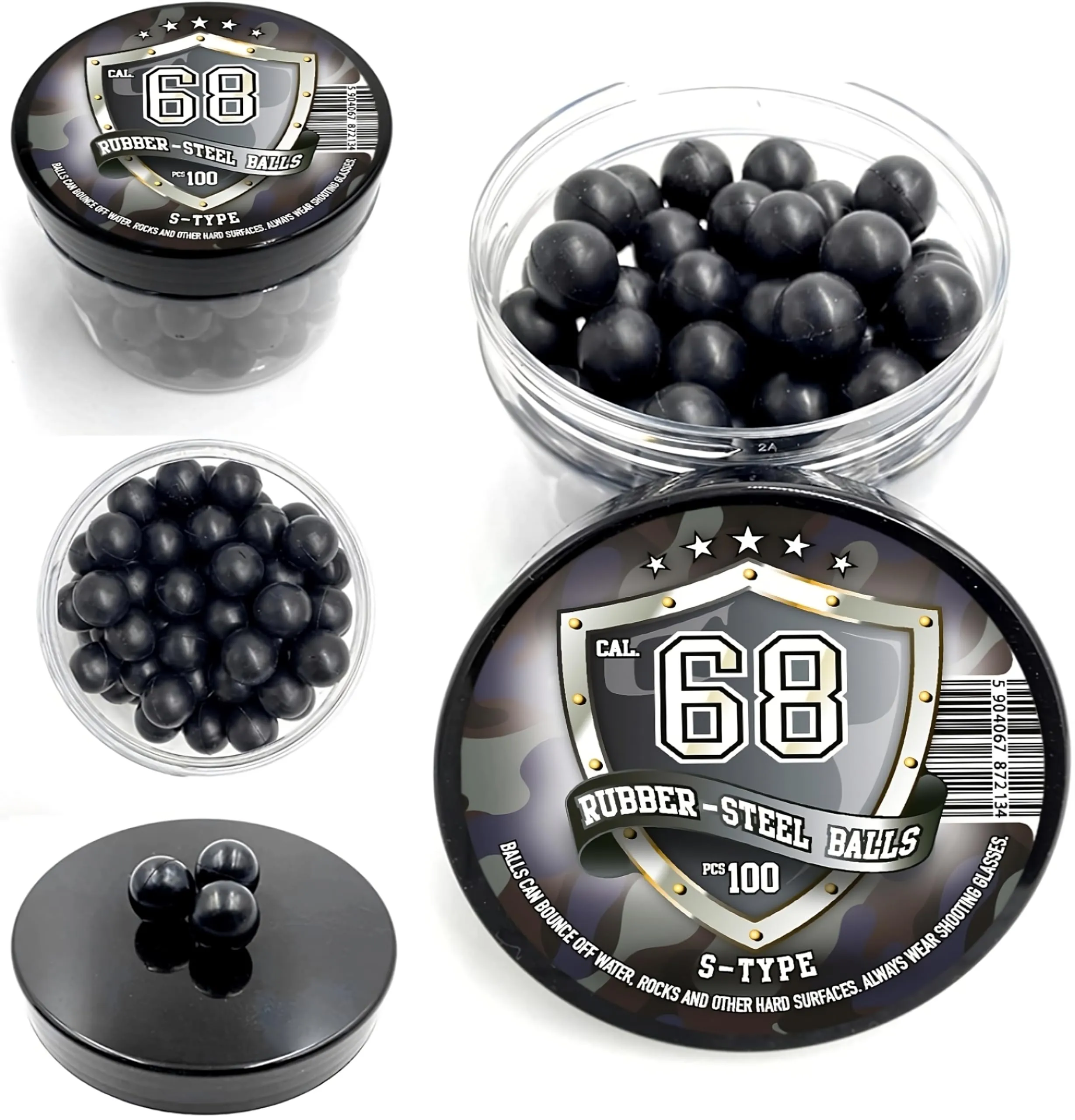 100 x S-Type Hard Rubber Steel Balls in 68 caliber - Sfere in acciaio in gomma per pistole da addestramento in calibro 68