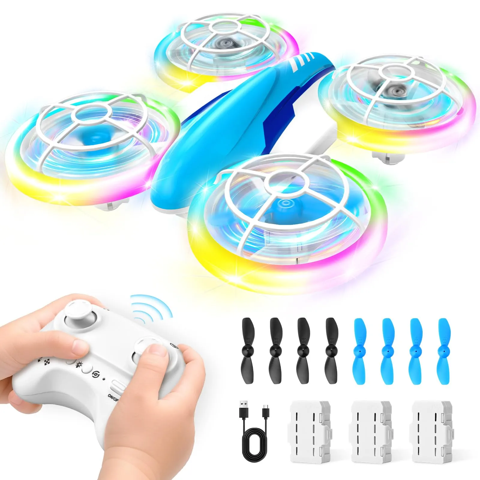 YIKANWEN Drone per Bambini, Mini Drone con Telecomando da 6 7 8 9 10+ Anni, Ragazzi, RC Aereo Giocattolo con Luci LED e Batterie, Adatto per Uso Interno ed Esterno