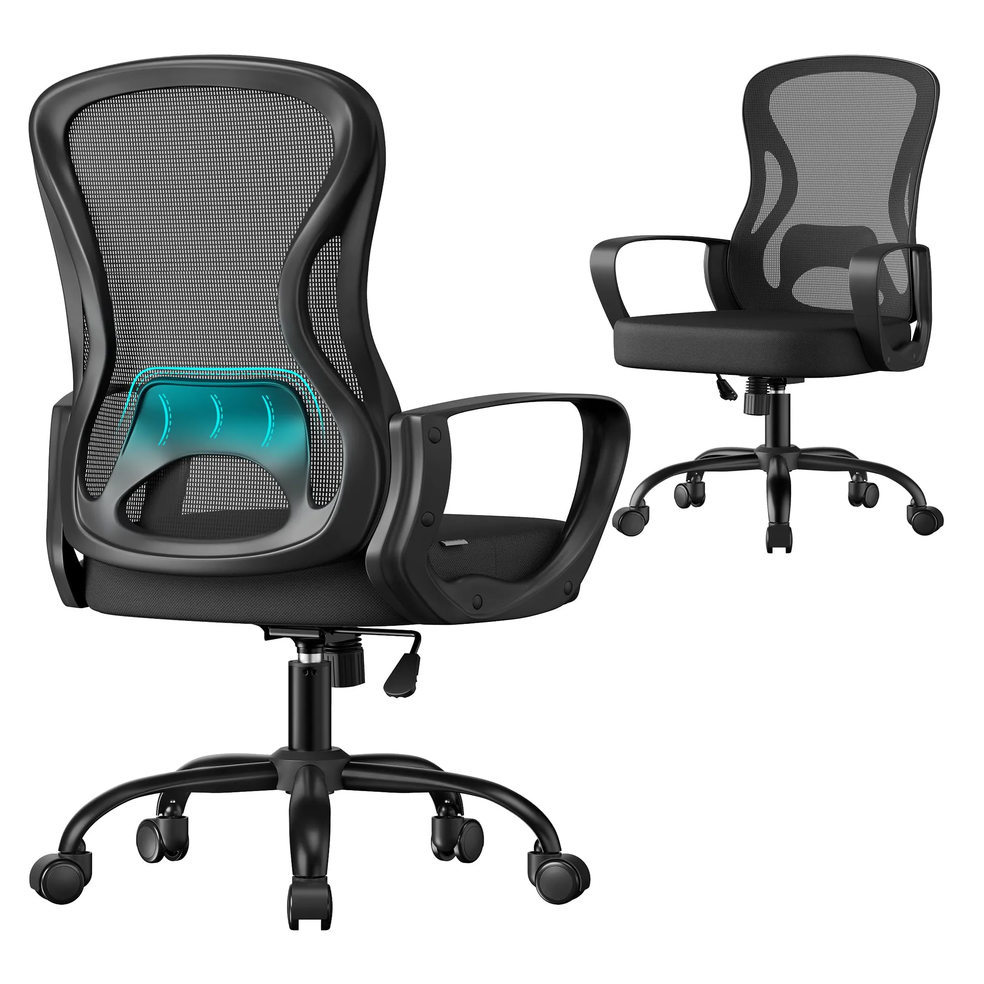 SONGMICS Sedia Ufficio Ergonomica, Sedia Scrivania Girevole in Rete, Supporto Lombare, Funzione Oscillante, Braccioli, Studio Camera da Letto, Nero Inchiostro OBN043BH02