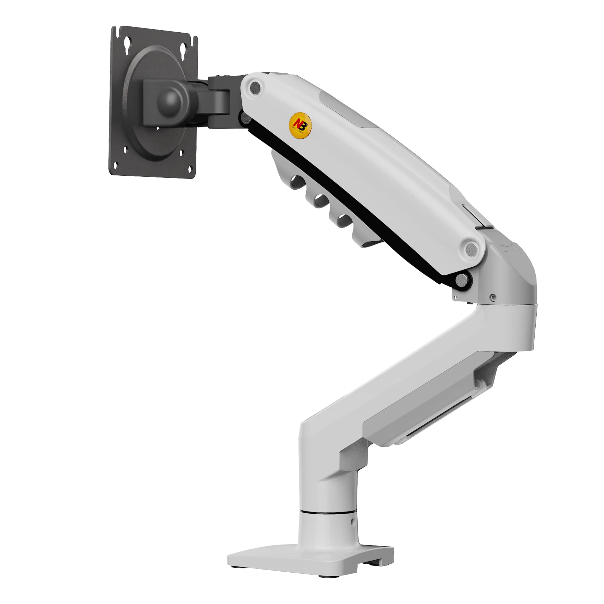 Supporto da scrivania con molla a gas per schermi LCD 17″-32″, bianco, VESA 75 mm e 100 mm, rotazione a 360° con peso da 2 a 9 kg