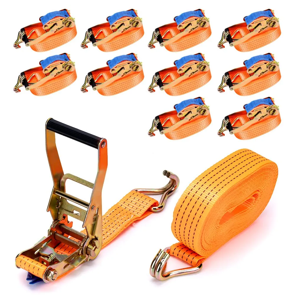 maXpeedingrods 10 cinghie di tensione da 8 m, con cricchetto, 5000 kg, con gancio da 50 mm, per il fissaggio professionale del carico, cinghie di ancoraggio per camion, rimorchi, colore arancione