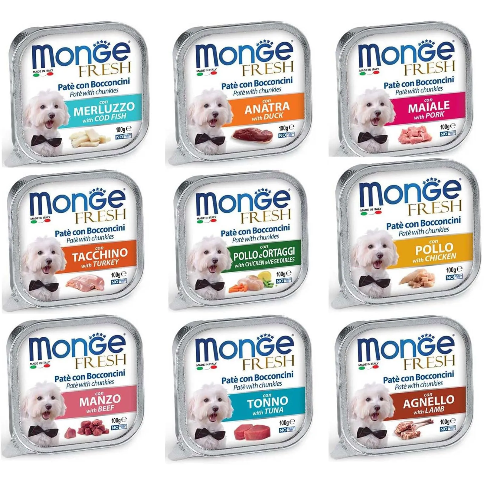 Fresh paté Monge cibo per cani in scatola - 32 vaschette da 100 grammi - Confezione risparmio (Manzo)