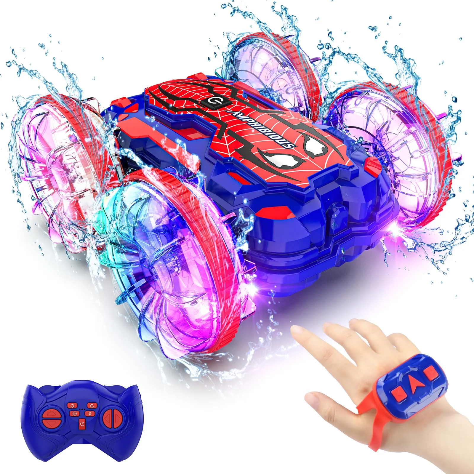 Spider Macchina Telecomandata Anfibia, RC Auto Macchinina Barca Radiocomandata Acrobatica Giochi Bambini Bimbi 6 7 8 9 10 11 12 Anni Regali Compleanno Ragazzi Giocattoli Gioco Giardino Esterno