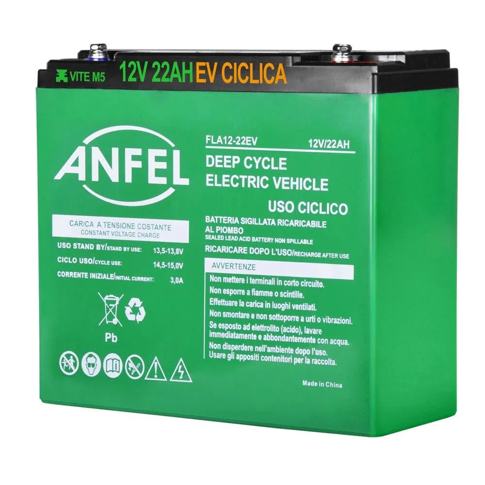Batteria 12V 22Ah CICLICA sigillata VRLA Ricaricabile AGM Deep Cycle Senza manutezione Solare Camper Barca Nautica UPS Sicurezza Veicoli Elettrici eBike Scooter Impianti fotovoltaici SCARICA LENTA