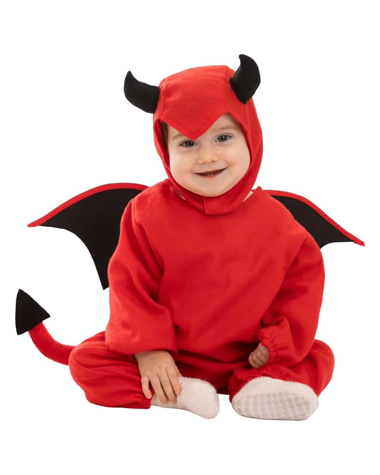 Funidelia Costume da Diavolo per Bebè con tutina, cappuccio, ali e coda, Tenuta da Demone, Costumi per Halloween e Carnevale